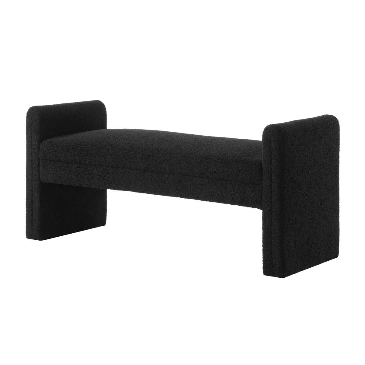 24KF Modern Boucle Teddy Lovely Bench, Upholstered Bed Ottoman With Armrest - Black - Image 4