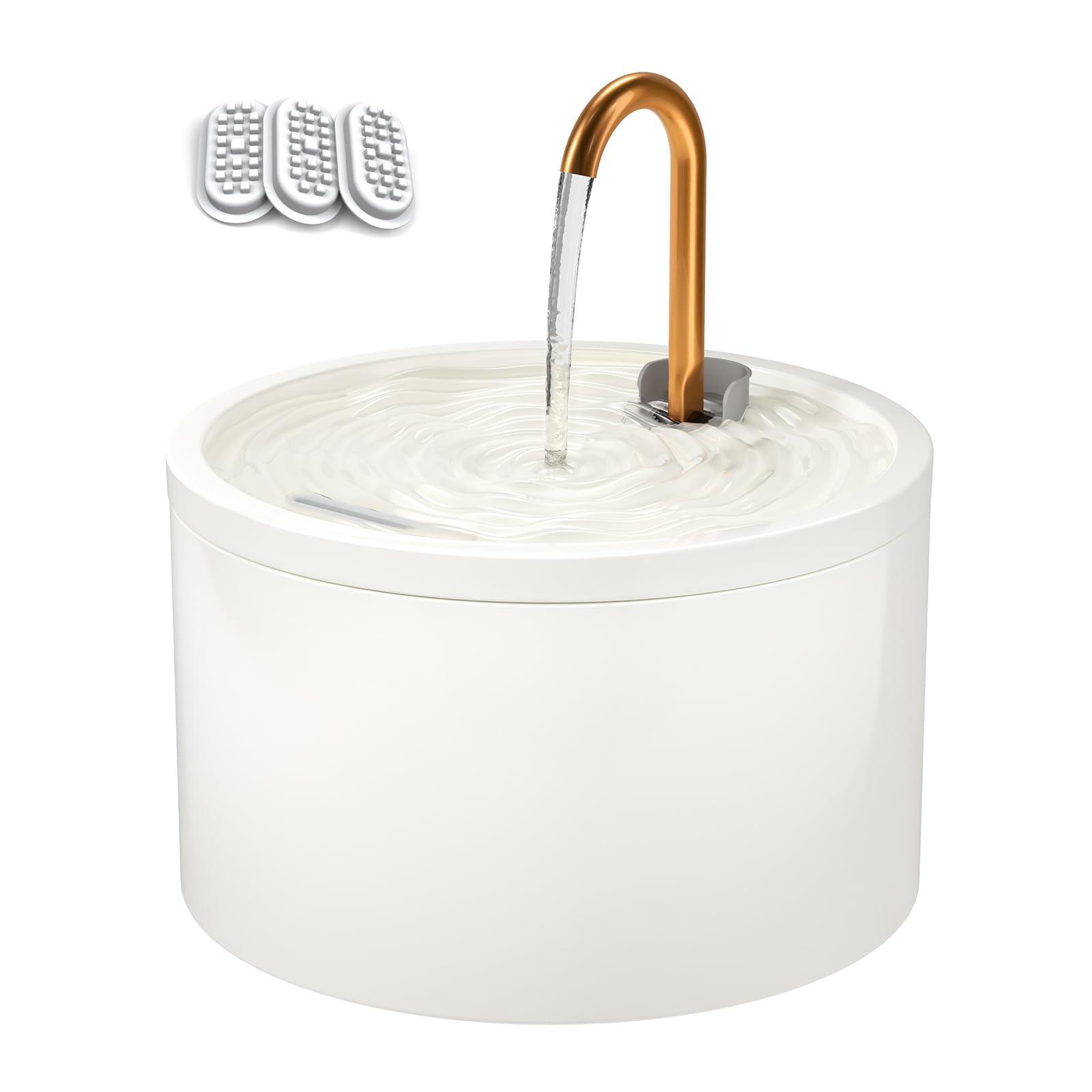 DOOOB Ceramic Cat Water Fountain, 2.1L/71oz Ceramic Cat Fountain, Automatic Ceramic Water Fountain for Cats, Pet Water Fountain with Ultra-Quiet Pump and 3 Filters & 3 Sponges (White)