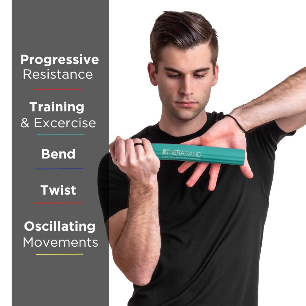 THERABAND FlexBar, Tennis Elbow Therapy Bar, Relieve Tendonitis Pain & Improve Grip Strength, Resistance Bar for Golfers Elbow & Tendinitis, Green, Medium, Intermediate - Image 6