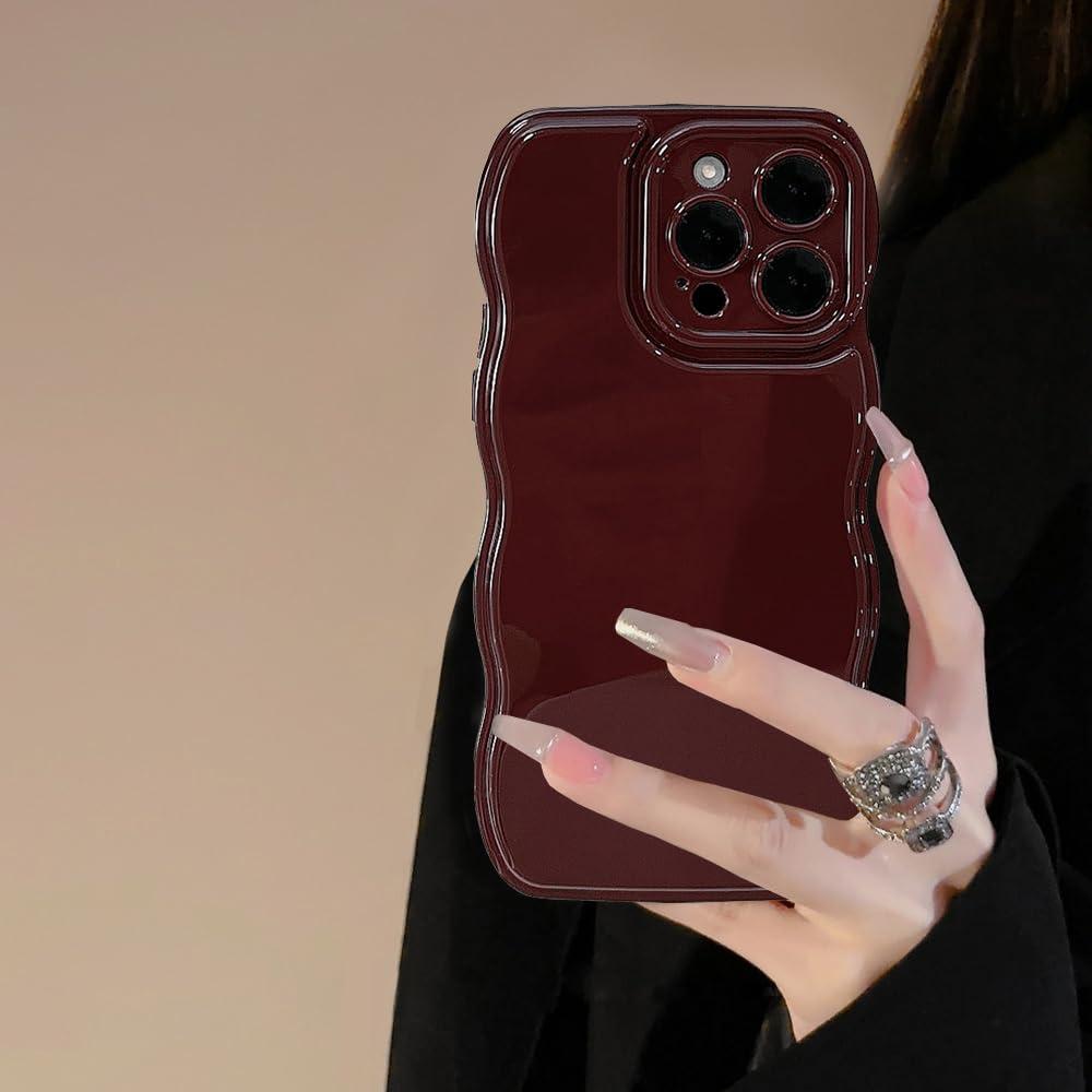 FABSPARK Phone Case for iPhone 13 Case,Simple Wave Design Wavy Frame Soft Silicone Aesthetic for iPhone 13,Wine Red