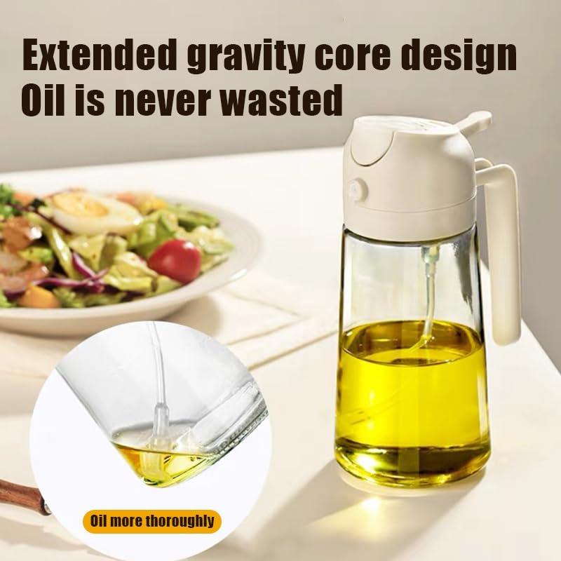 2 in 1 glass olive oil filling bottle, 2 in 1 cooking oiler, spray, kitchen press fuel injector, used for salad making, baking, frying, barbecue, kitchen gadgets (470ml) (green) - Image 3