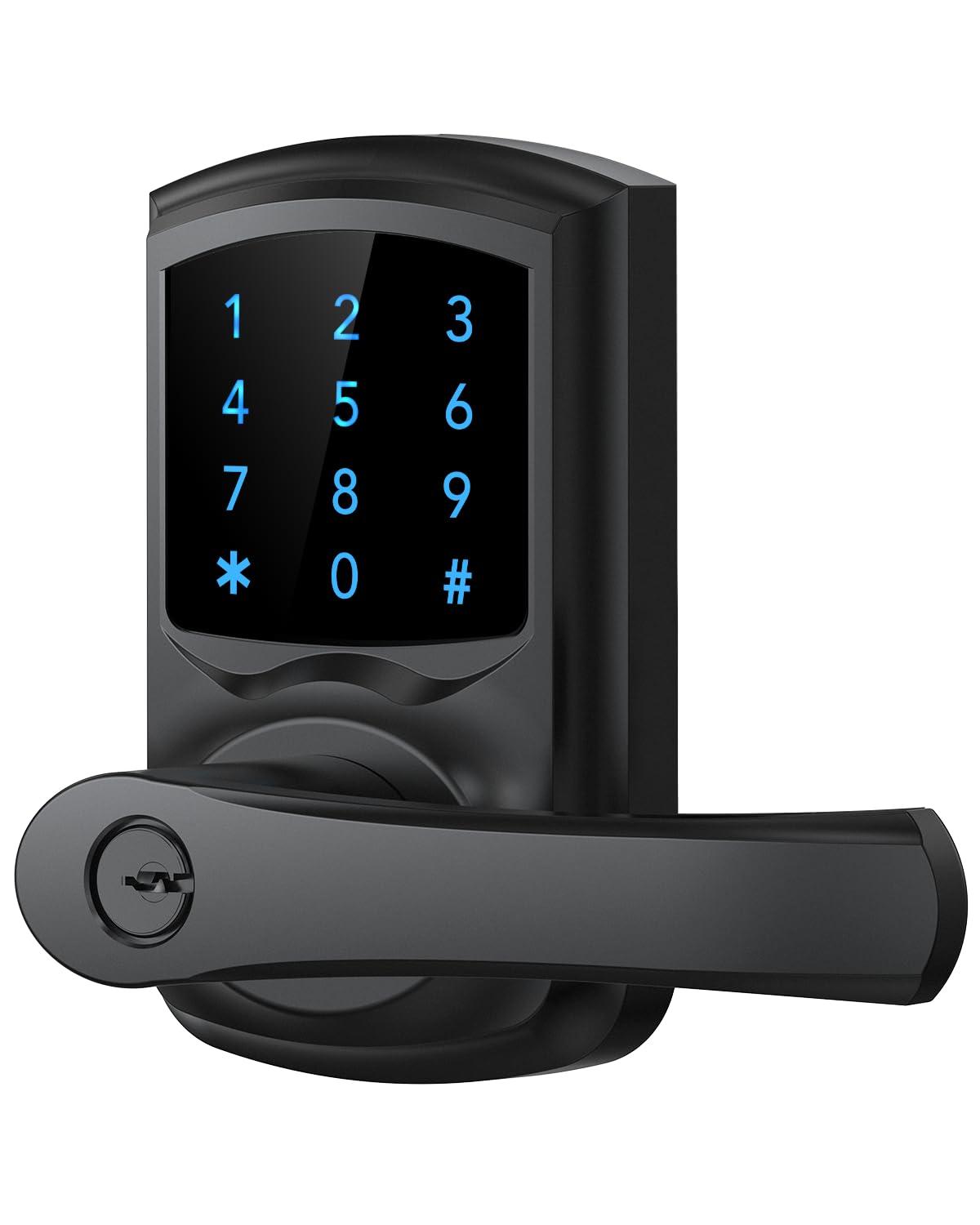 HIDALIFE Keyless Entry Door Lock with Keypad and Handle for Front Doors, Touchscreen, Anti-peep Password, Auto-Locking, Matte Black
