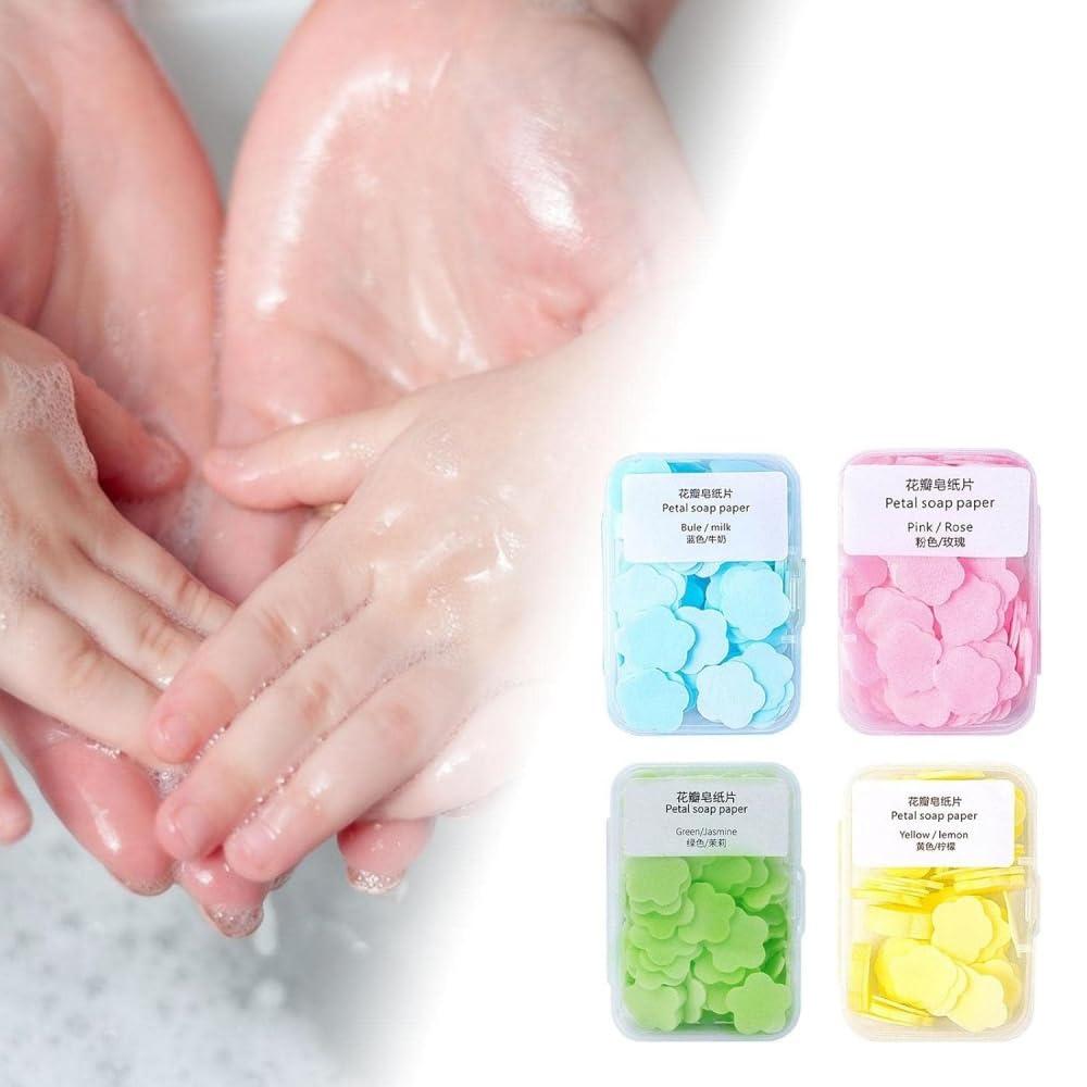 Zenarao Paper Soap, 4 Different Scented Mini Fresh Portable Disposable Petal Hand Wash Sheets, Dissolvable Hand Bath Soap, Suitable for Outdoor, Travel, Camping, 4 Boxes (Approx 400 Sheets) - Image 4