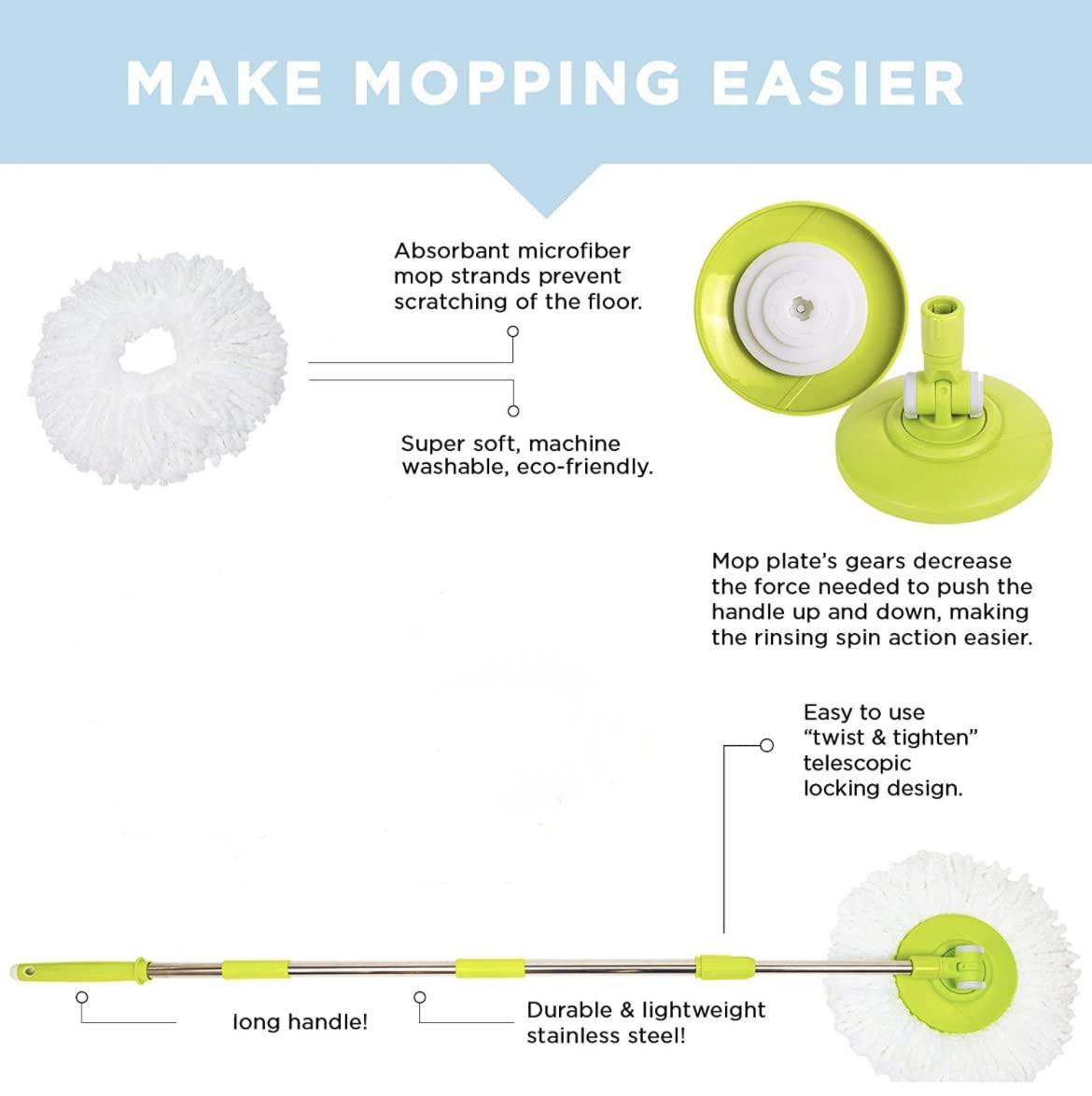 Deluxe Stainless Steel Rolling Spin Mop System with Replacement Microfiber Mop Heads – Walkable with Wheels - Suits All Floor Types - Multipurpose Home Use - Image 4