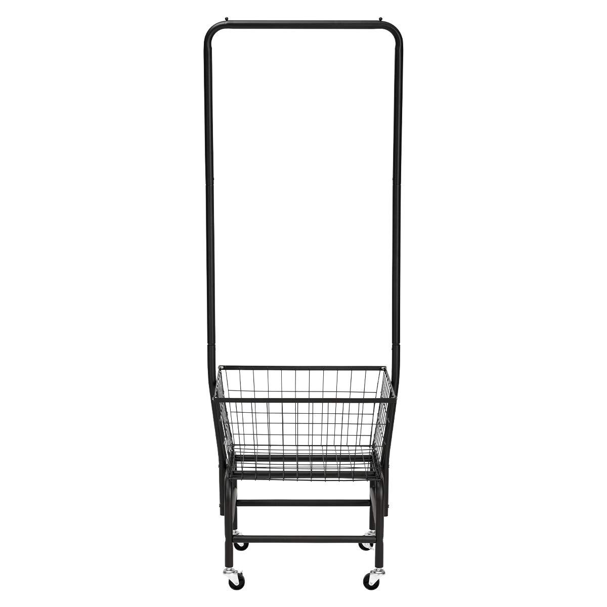 ALIMORDEN Laundry Cart with Clothes Rack, Rolling Laundry Butler with Wire Storage Rack，Black - Image 7
