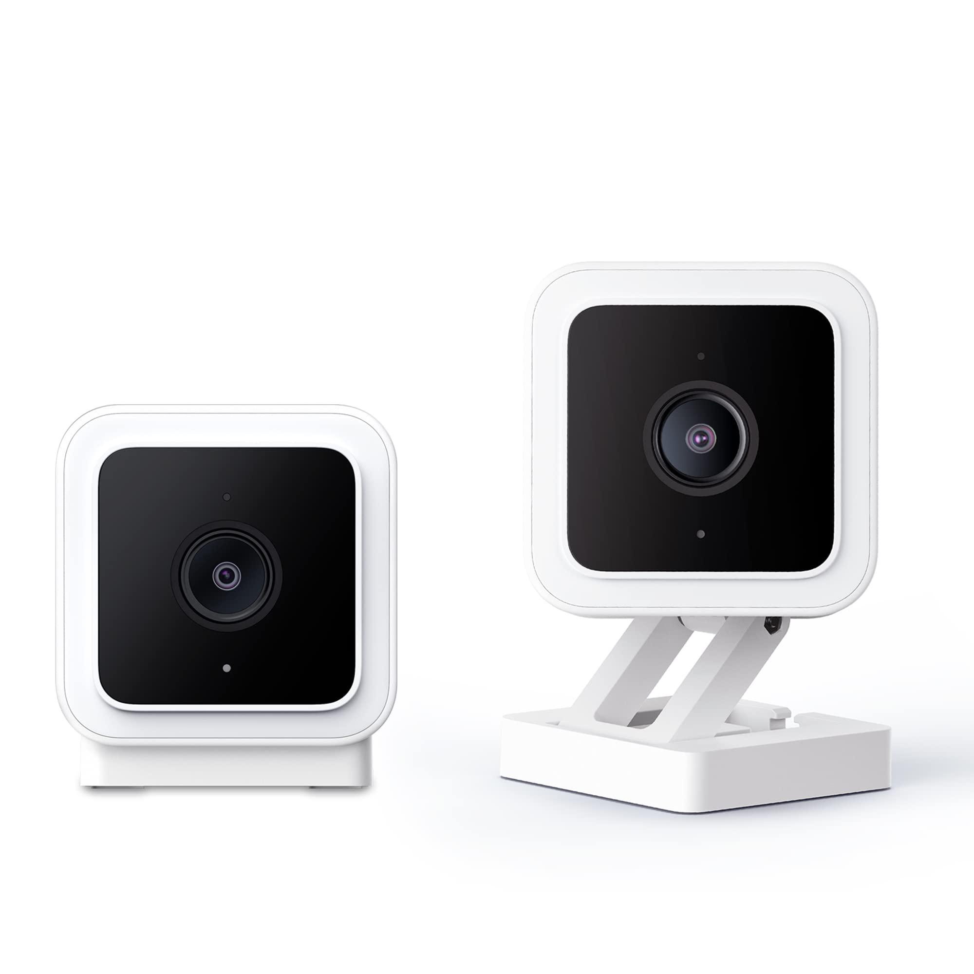 WyzeCamera v3 1080p HD Indoor/Outdoor Plug-in Smart Home Security Cameras, Color Night Vision, 2-Way Audio, MicroSD Card Slot, Compatible with Alexa - White, 2-Pack