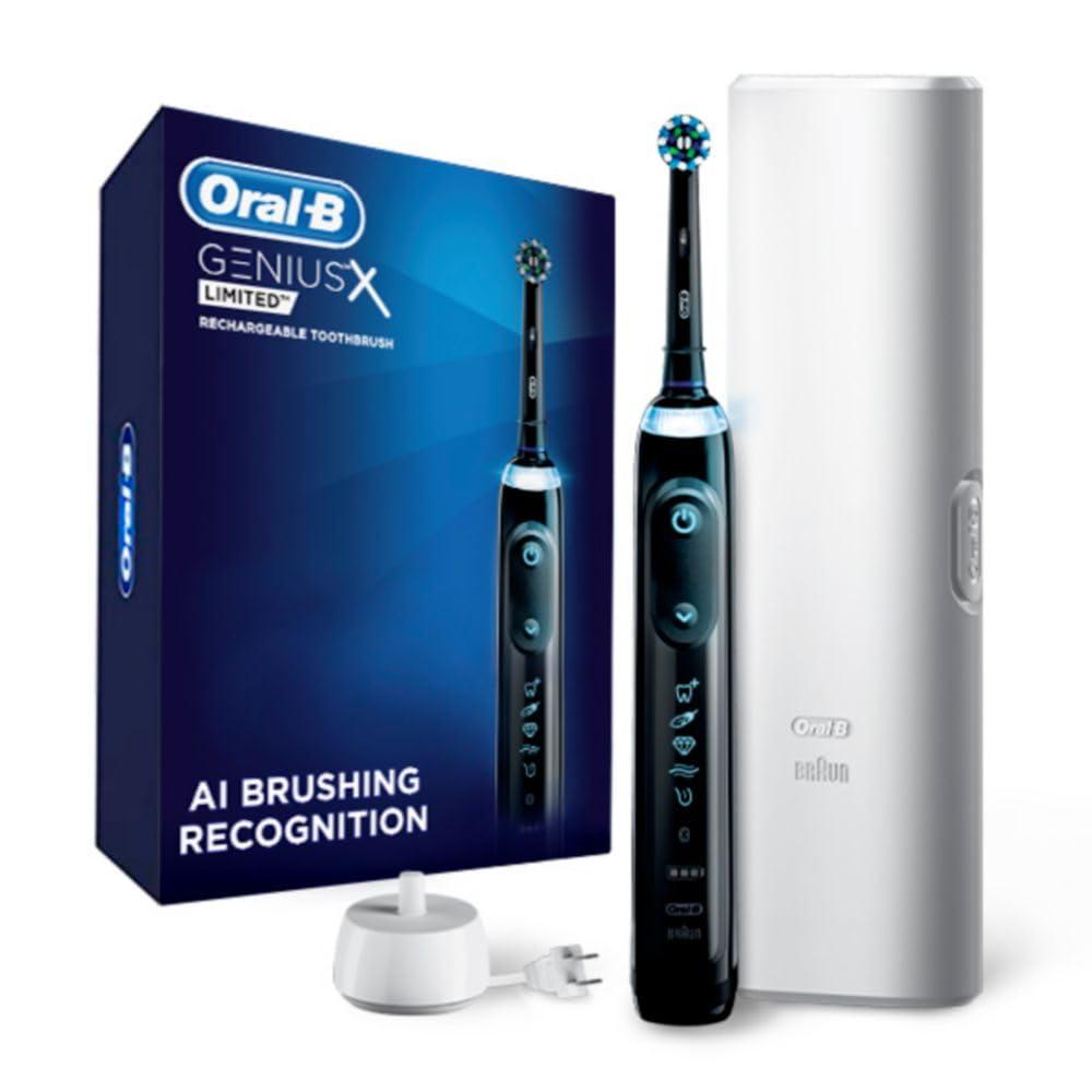 Oral-B Genius X Limited Rechargeable Electric Toothbrush with 1 Replacement Brush Head, Travel Case, Midnight Black - Image 1