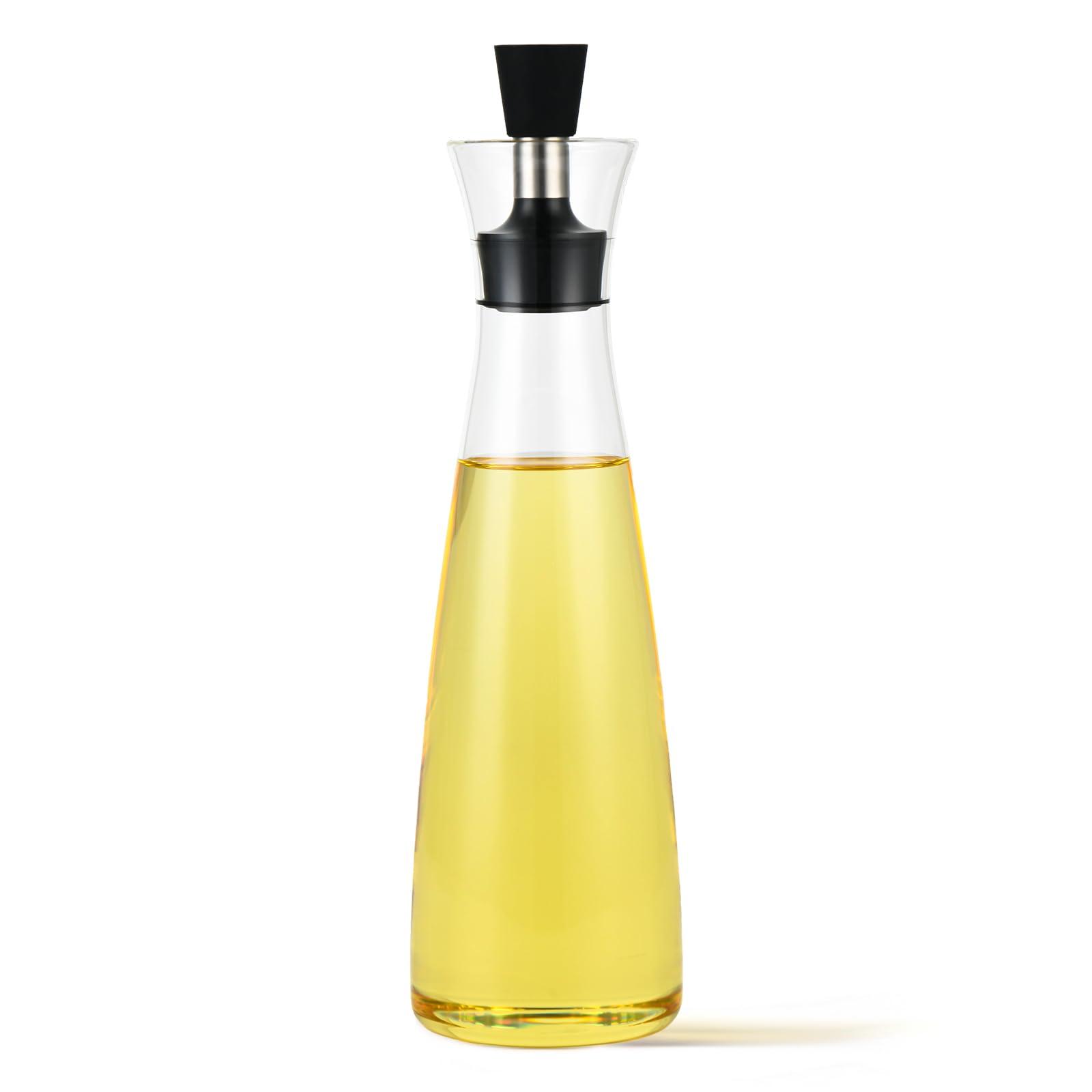 Qaskwaer Olive Oil Dispenser Bottle, Cooking Oil Dispenser for Kitchen with Stainless Steel Pourers, 17oz/350 ml, 1PACK, Glass