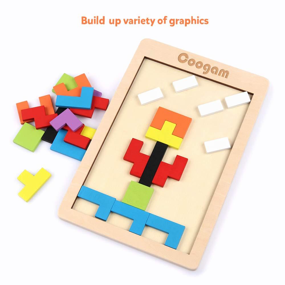 Coogam Wooden Blocks Puzzle Brain Teasers Toy Tangram Jigsaw Intelligence Colorful 3D Russian Blocks Game STEM Montessori Educational Gift for Kids (40 Pcs) - Image 6
