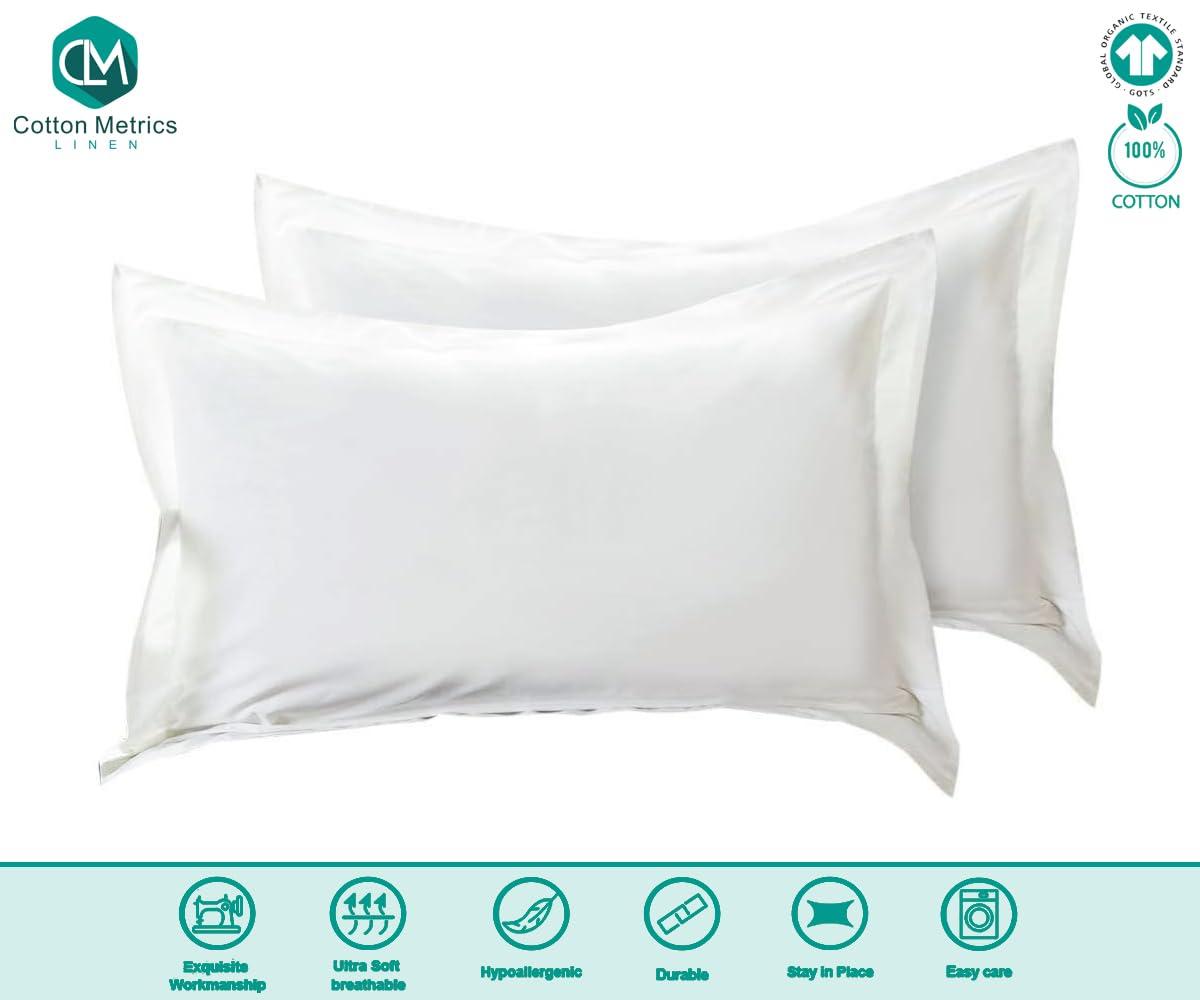 Cotton Metrics Heavy Quality Standard Pillow Shams Set of 2 White 600TC 100% Organic Cotton White Pillow Shams Standard Size 20X26 Decorative Pillow Cover with 2 Inch Flang - Image 2