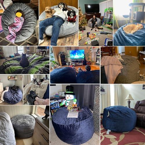 Large Bean Bag Chair: 3 ft Memory Foam Bean Bag Chairs for Adults/Kids,Bean Bag Chair with Fillings,Soft Faux Fur Fabric - Dutch Velvet, Grey, 3 Foot - Image 10
