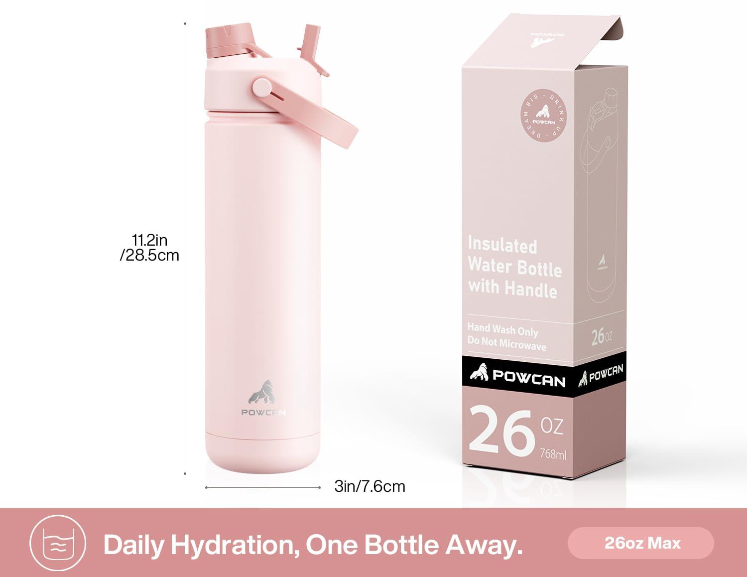 POWCAN 26 oz Insulated Water Bottle with 2-in-1 Straw and Spout Lid, Keep Cold 24H, Leak-Proof, Fits in Car Cup Holder, Stainless Steel Water Bottle for Sports, Travel, and School (Cotton Candy) - Image 3
