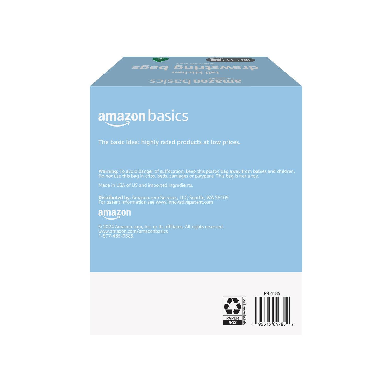 Amazon Basics 13 Gallon Tall Kitchen Drawstring Trash Bags, Clean Fresh Scent, 10% Post Consumer Recycled, 80 count - Image 2