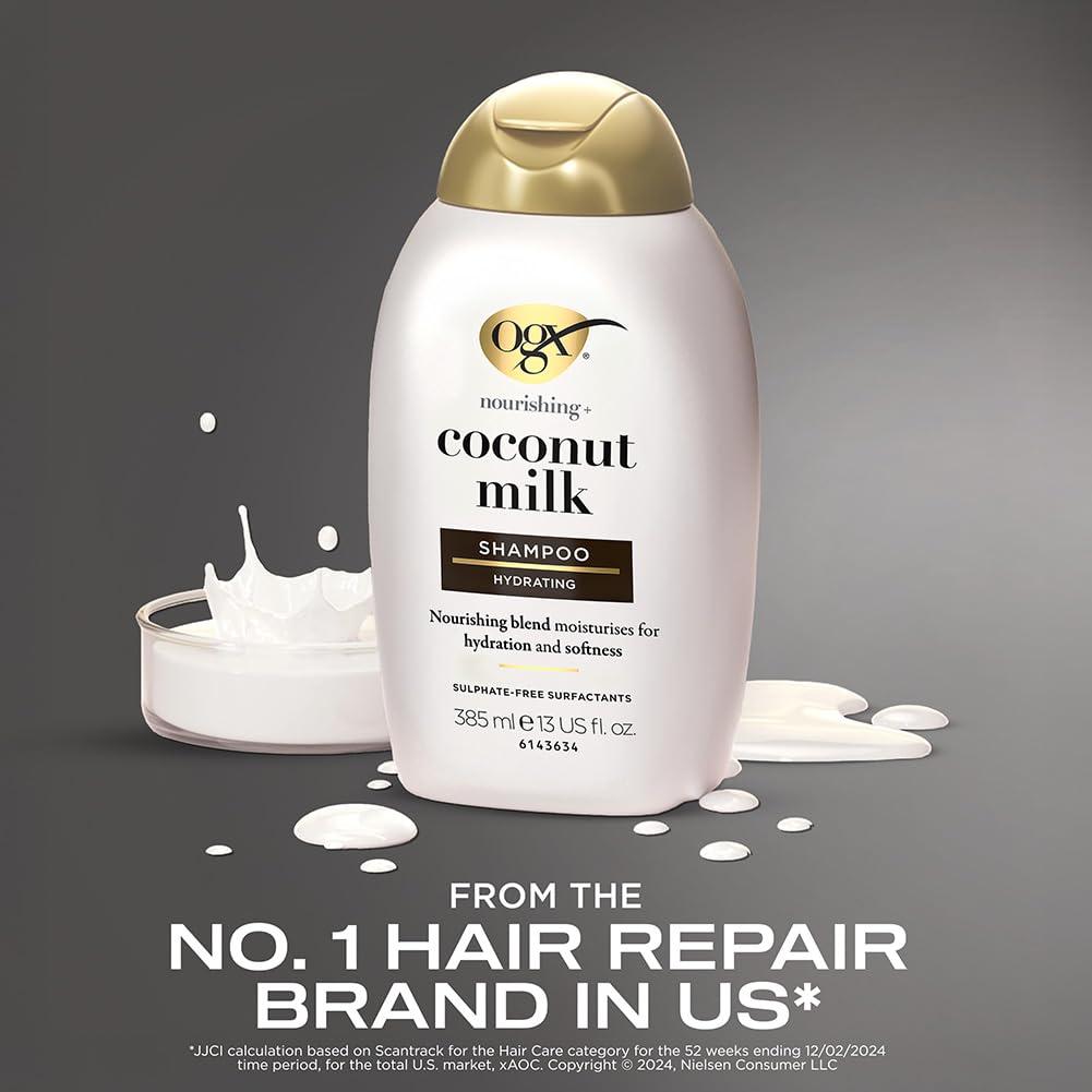 OGX Nourishing + Coconut Milk Moisturizing Shampoo, Hydrating & Restoring Shampoo Moisturizes for Soft Hair After the First Use, Paraben-Free, Sulfate-Free Surfactants, 13 fl. oz - Image 9
