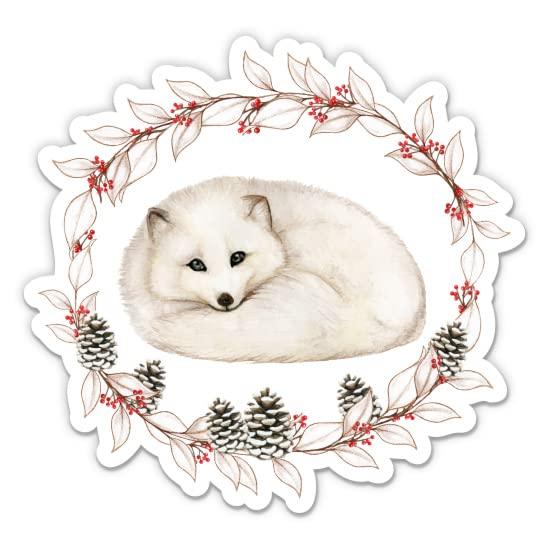 Arctic Fox Pretty Floral Winter - 3" Vinyl Sticker - for Car Laptop Water Bottle Phone - Waterproof Decal