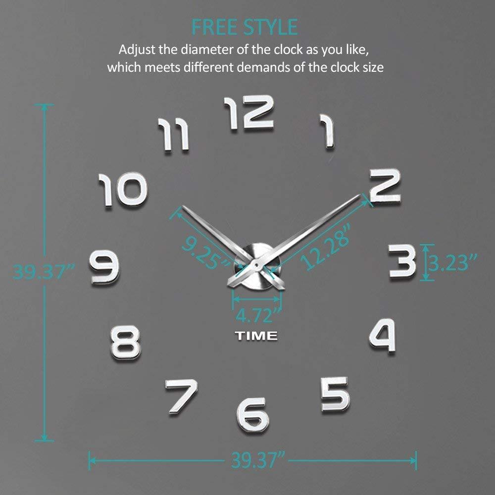 VANGOLD Frameless DIY Wall Clock 3D Mirror Wall Clock Large Mute Wall Stickers for Living Room Bedroom Home Decorations - Image 3