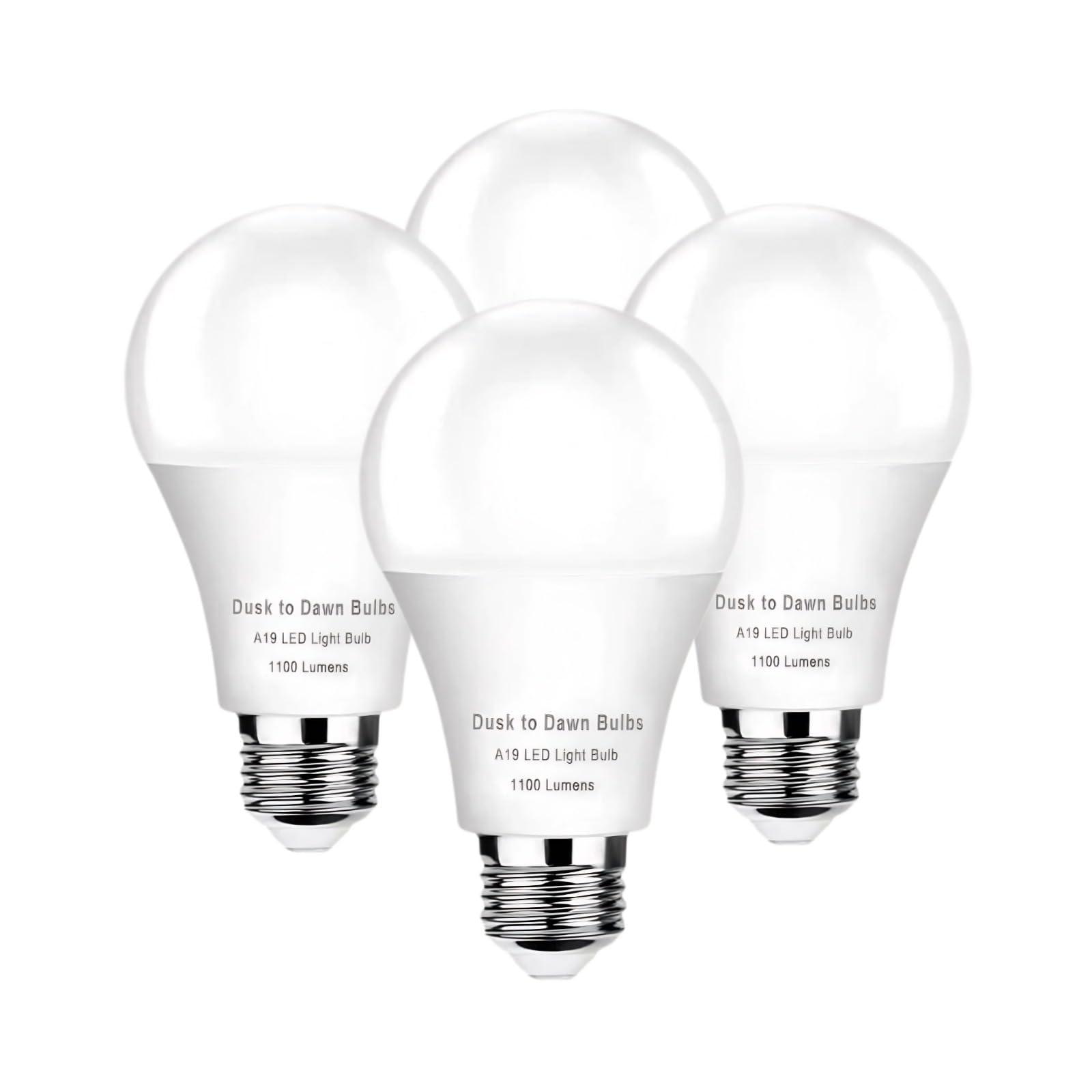 TSEXES Dusk to Dawn Light Bulbs Outdoor,Automatic On/Off Sensor LED Light Bulb,5000K Daylight LED Light Bulb for Wall lamp Porch Garage Light,4 Pack