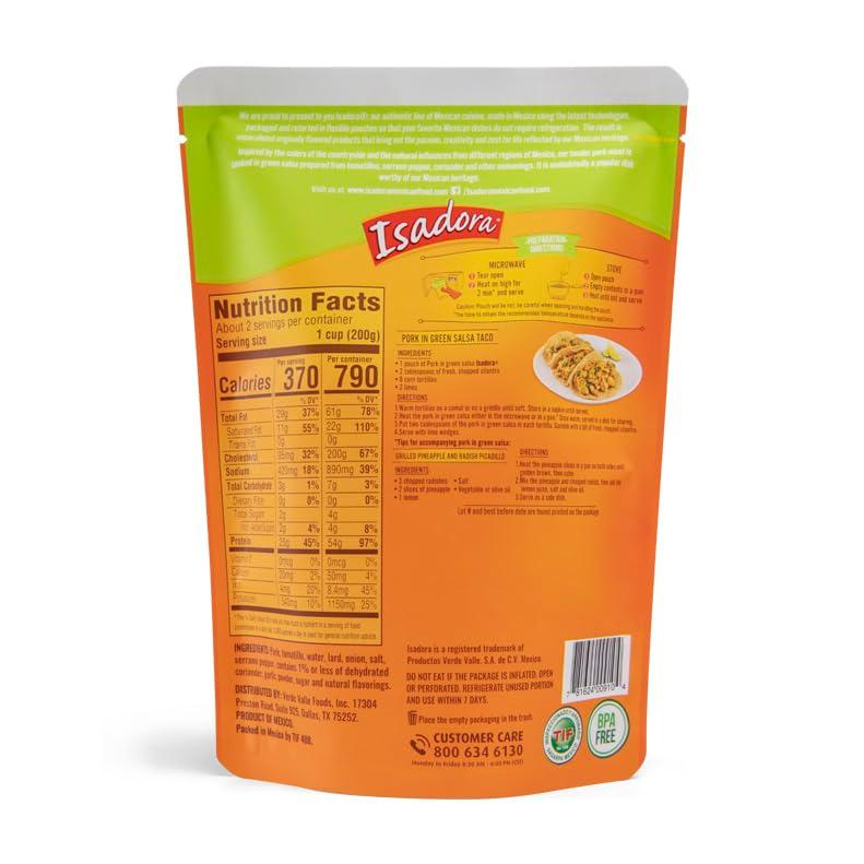 Isadora Fully Cooked Pork Chile Verde 15 oz, Ready-to-eat, no refrigeration needed. - Image 2