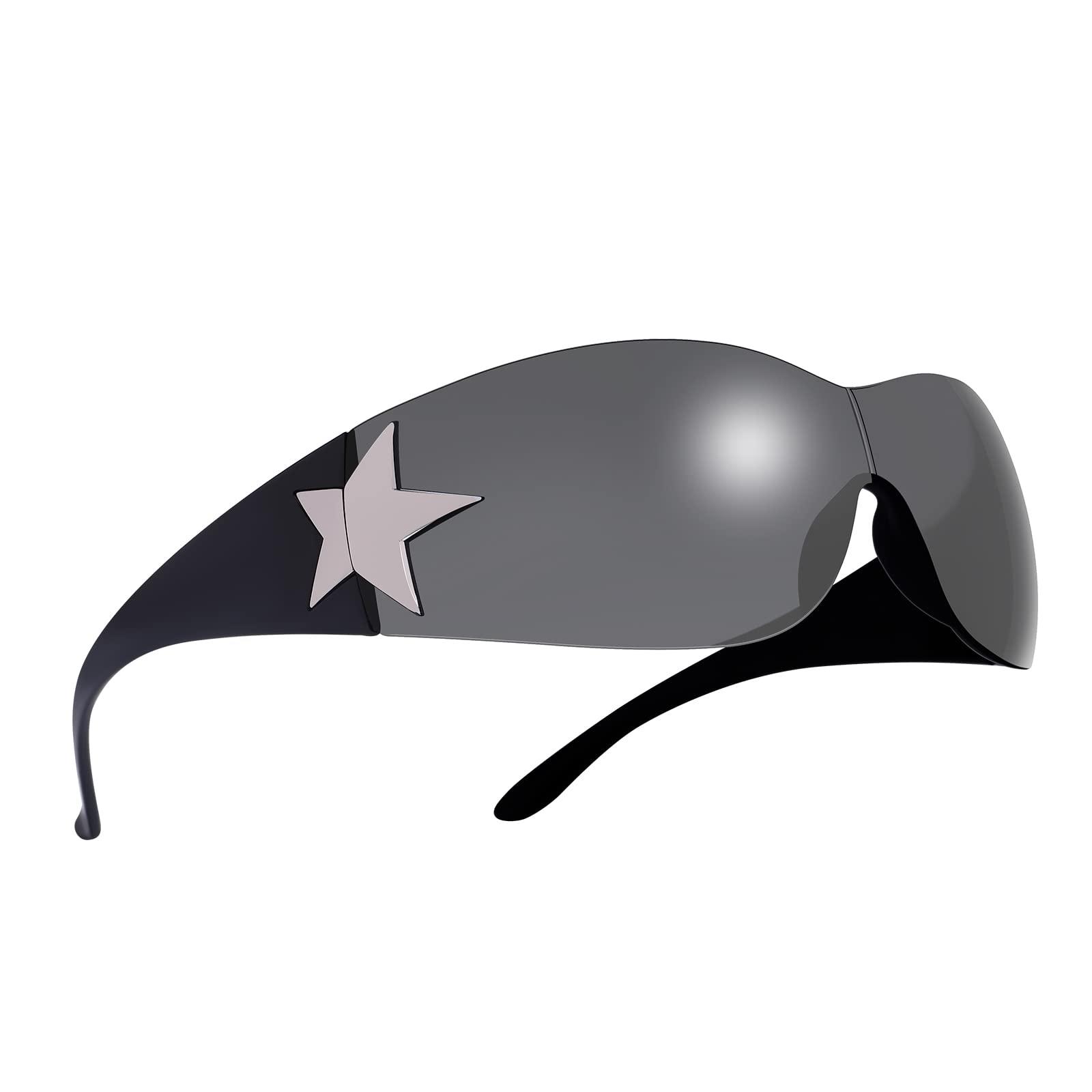 Rimless Y2K Sunglasses for Women Men,Trendy Shield Wrap Around Sunglasses Oversized Fashion Frameless Sun Glasses