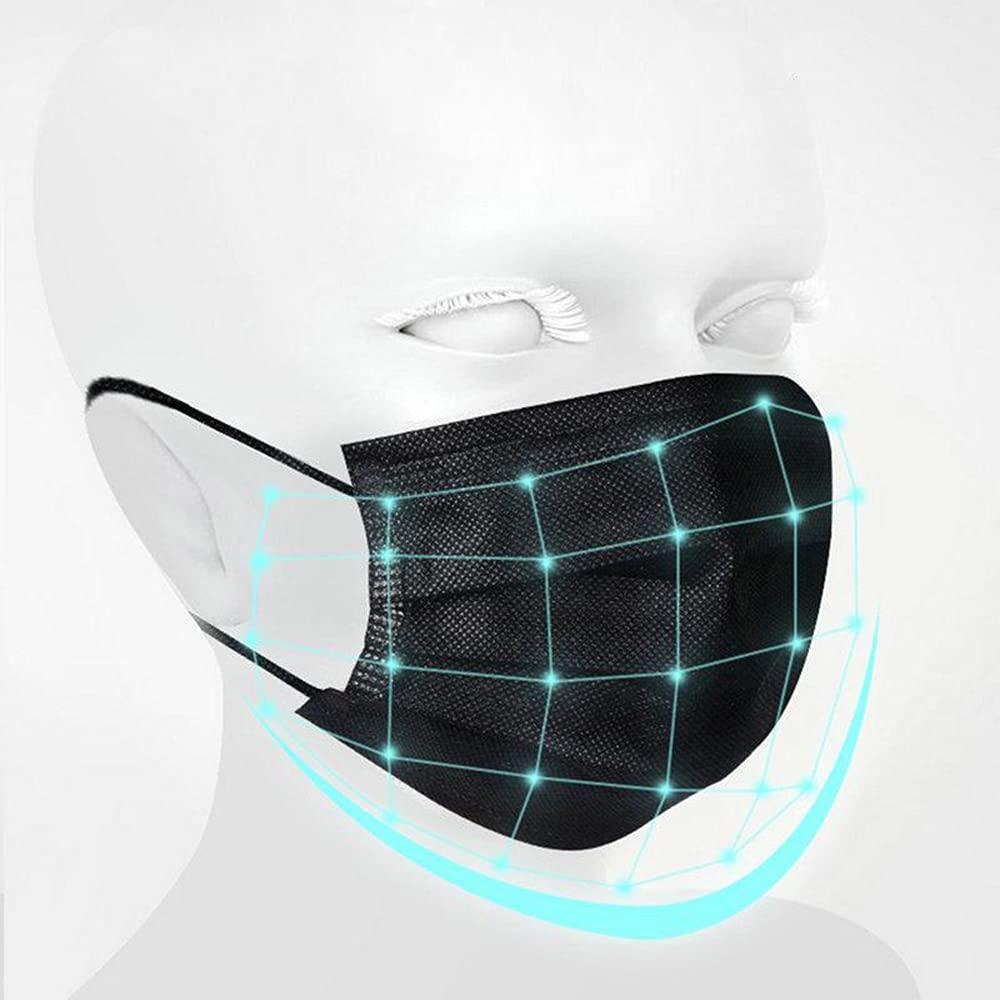 NNPCBT 100PCS 3 Ply Black Disposable Face Mask Filter Protection Face Masks - Image 3