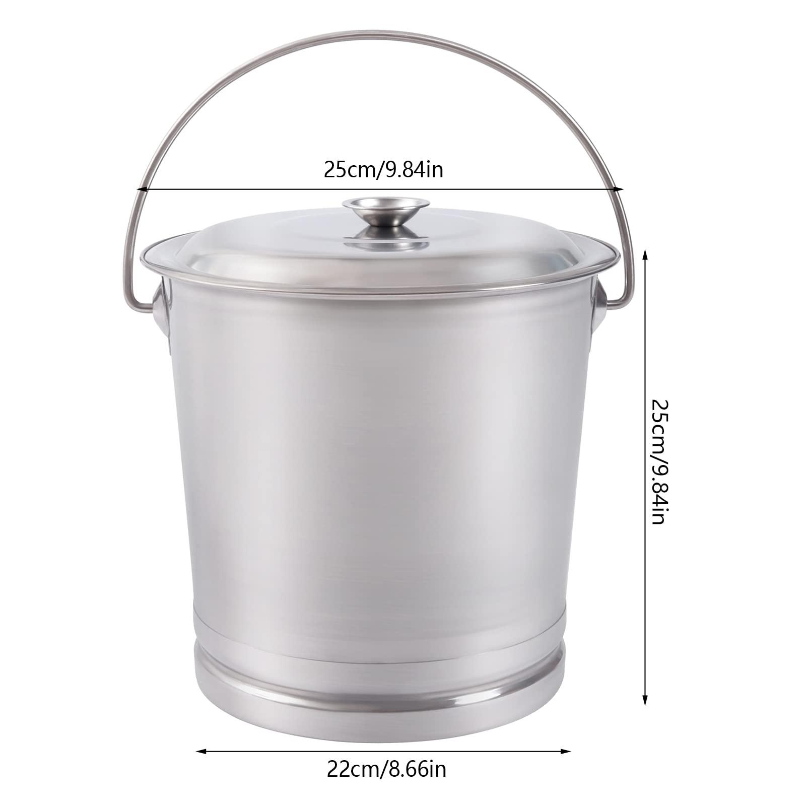 8L/8.5 Qt Stainless Steel Bucket Milk Metal Pail Compost Bucket with Lid & Handle, Kitchen Compost Bin Scrap Food Waste Scrap Slop Storage Buckets Container Garbage Pail, Open Lip Edge - Image 3