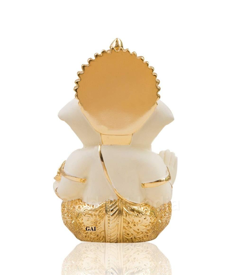 Gold Art India Gold and Silver Ganesh Idol for Car Dashboard Ganesha Murti Ganpati Idol for Home Decor Puja Lord Ganesh Statue Gift for Office Desk Puja Room Figurine (Gold and Cream) - Image 4