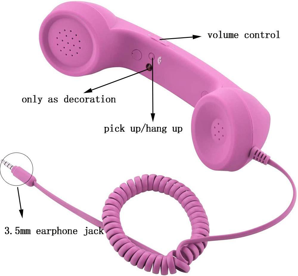 YTYKINOY Retro 3.5mm Telephone Handset Cell Phone Receiver Mic Microphone Speaker for iPhone iPad Mobile Phones Cellphone Smartphone (Pink) - Image 4