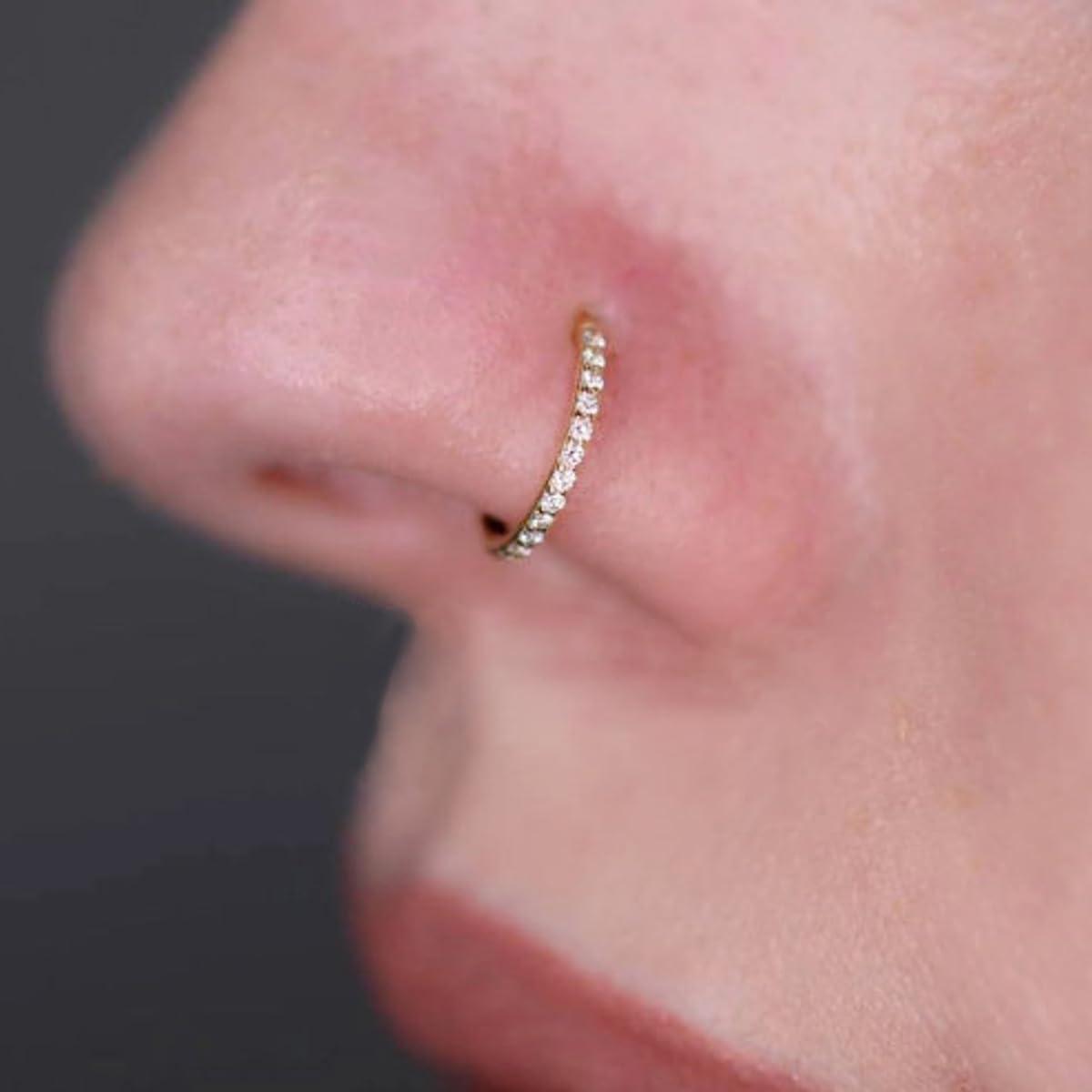 18G/16G Nose Rings Hoop and 20g Nose Studs Sets for Women Men, Hypoallergenic 316L Surgical Steel Hinged Clicker Segment CZ Nose Hoops Double Hoop Nose Ring Septum Lip Helix Cartilage Daith Tragus Sleeper Earrings Gold Silver L Shape/Corkscrew Nose Studs Nostril Small Piercing Jewelry, Pack of 4Pcs - Image 4