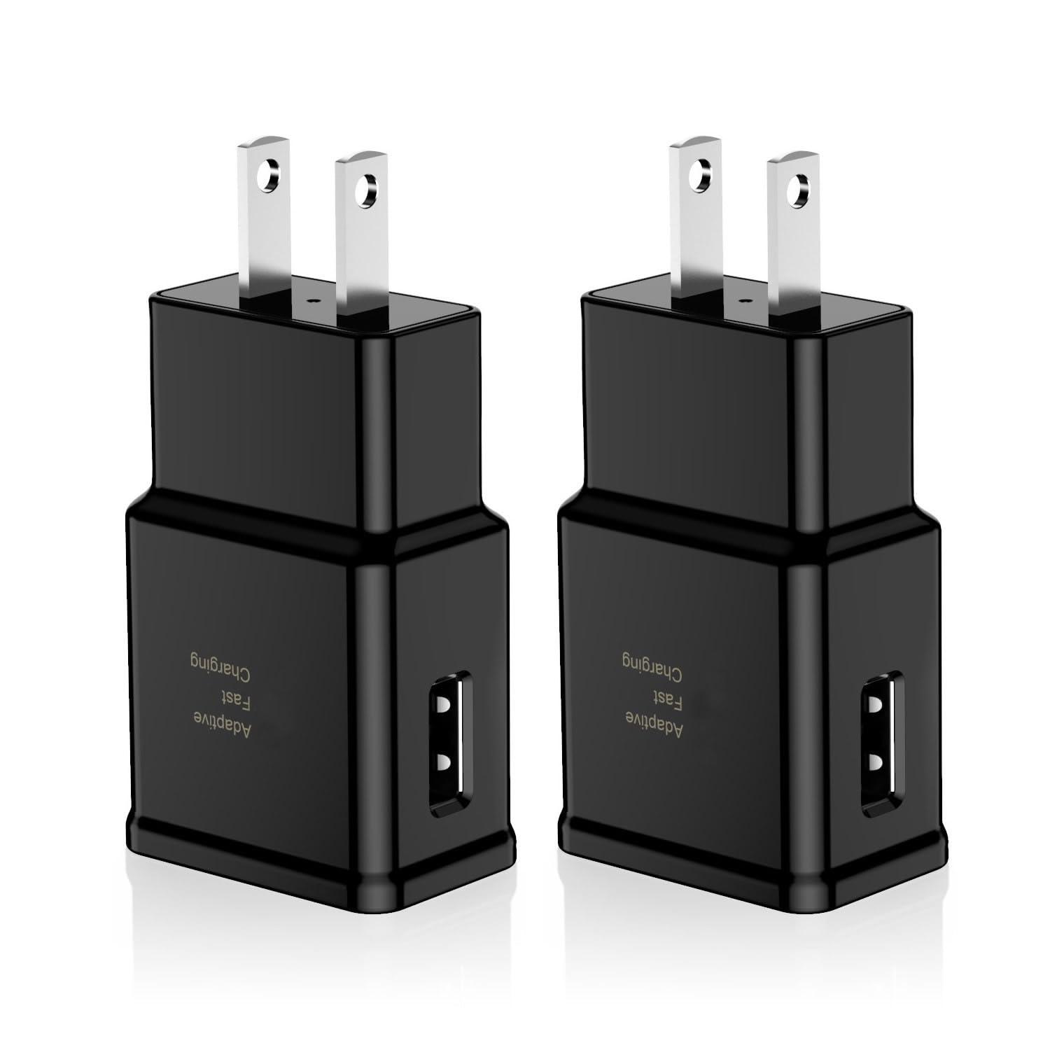 Adaptive Fast Charging Block USB Wall Charger Adapter Fits Samsung Galaxy S25/S24/S23/S22/S22 Ultra/S21/S20/S10/S9/S8/S7/Edge/Note 10 Quick Charge (Black, 2 Pack)
