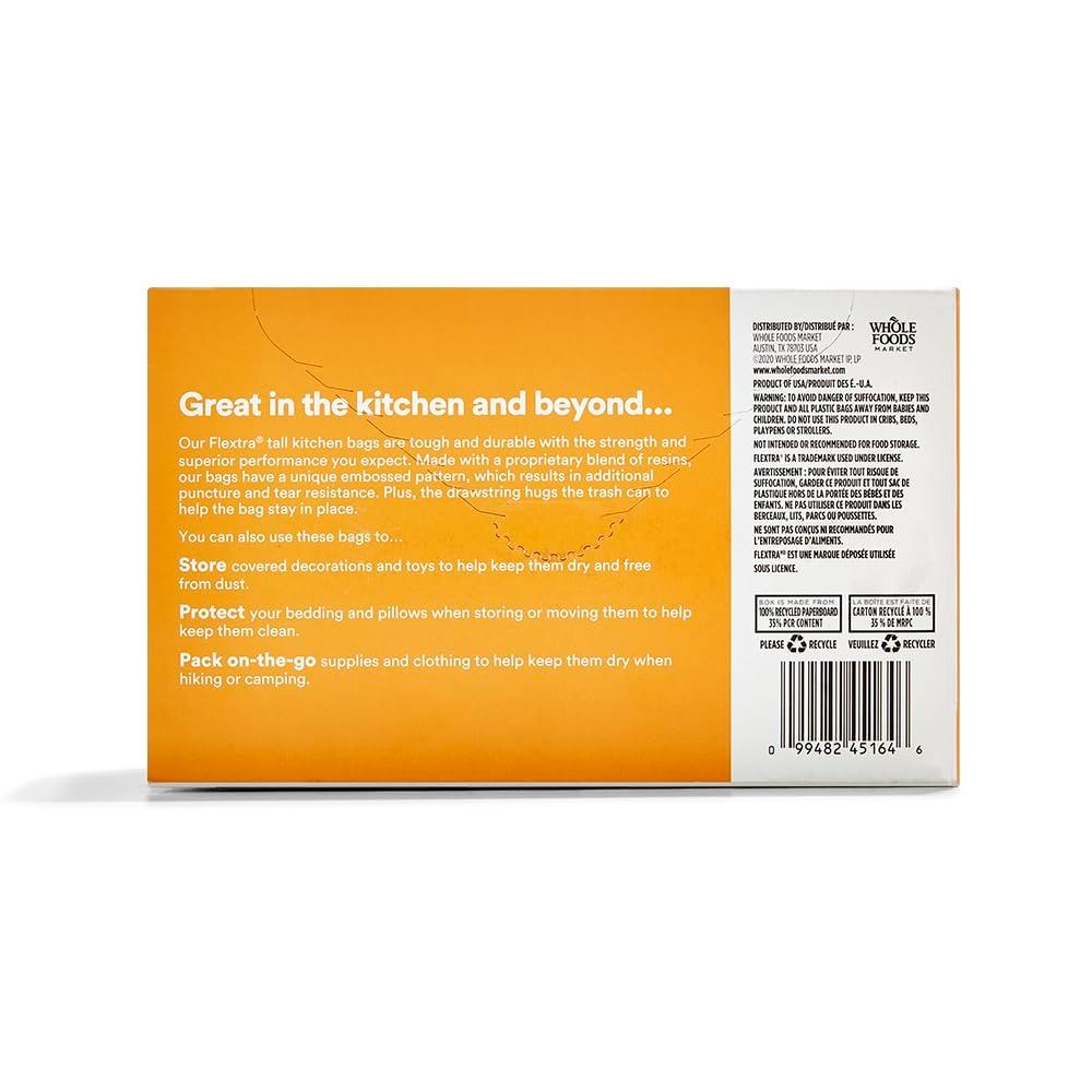 365 by Whole Foods Market, Flextra Strength Drawstring Tall Kitchen Trash Bags, 13 Gallon, 60 Count - Image 2
