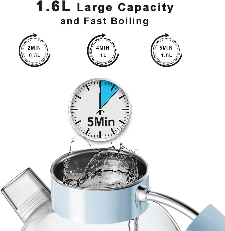 ASCOT Electric Kettle, Glass Electric Tea Kettle Gifts for Men/Women/Family 1.6L 1500W Borosilicate Glass Tea Heater, with Auto Shut-Off and Boil-Dry Protection (Blue) - Image 5