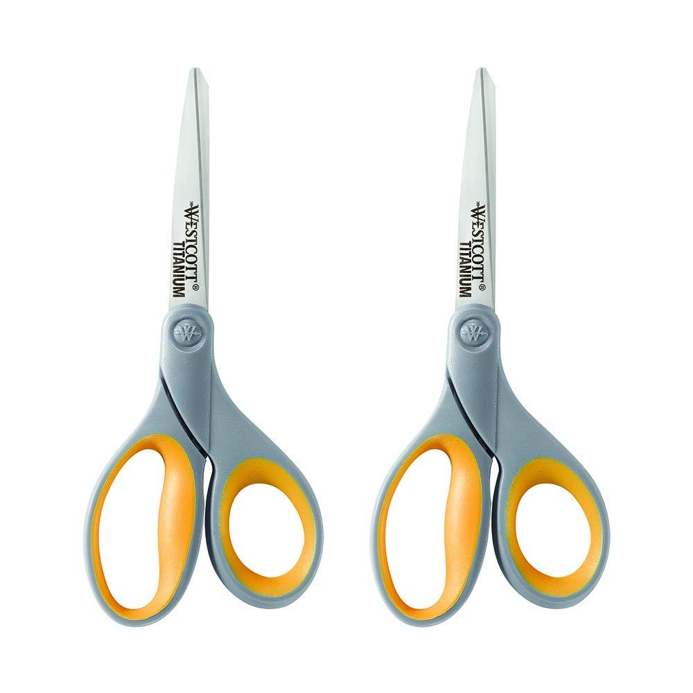 Westcott 8-Inch Titanium Bonded Scissors, Soft Handle, Straight Heavy Duty Scissors, Gray/Yellow, 4-Pack - Image 7