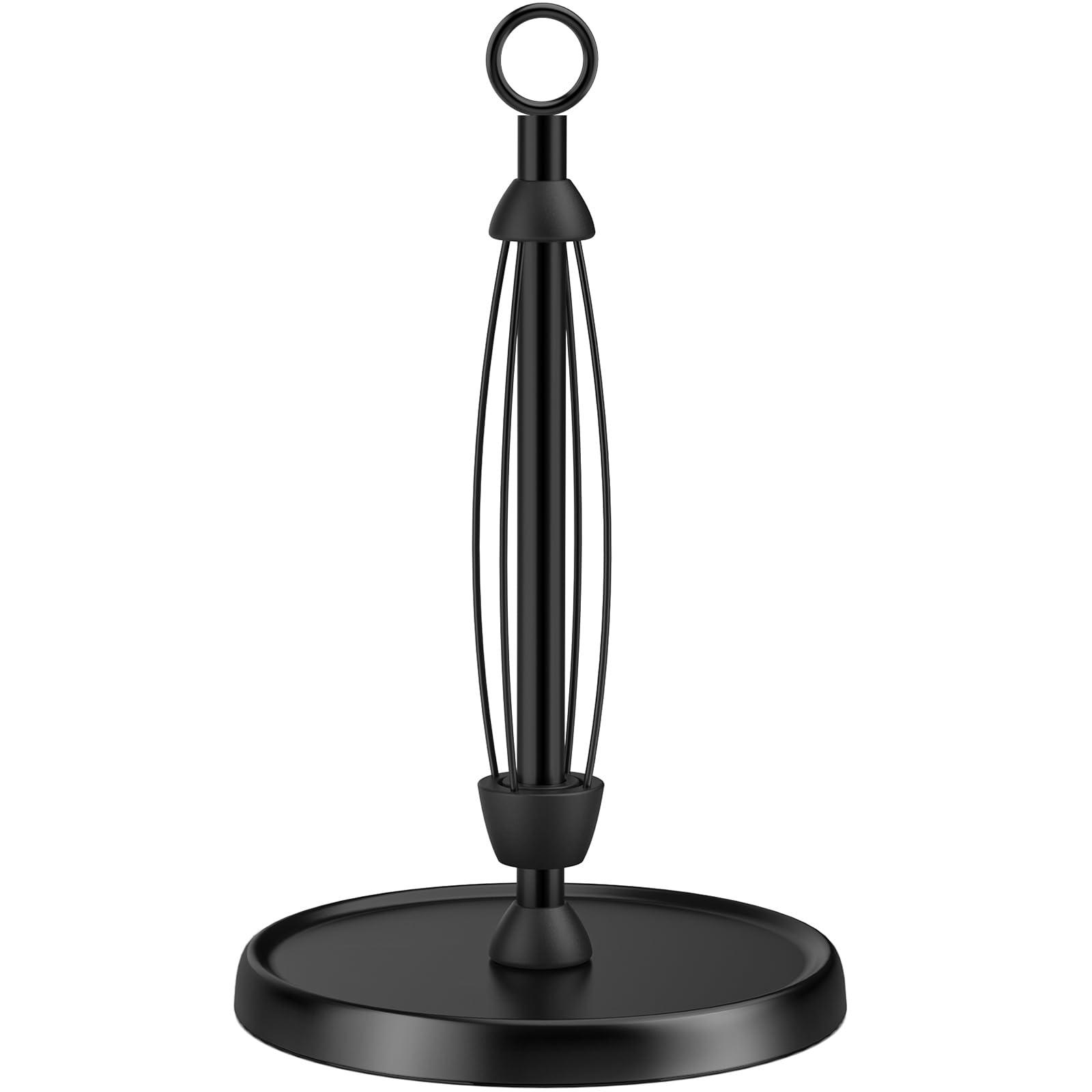 Black Paper Towel Holder Countertop, One-Handed Tear, Stainless Steel, Weighted Base, Ring Paper Towel Holder Stand with Ratchet System for Kitchen Farmhouse Essentials Decor Accessories