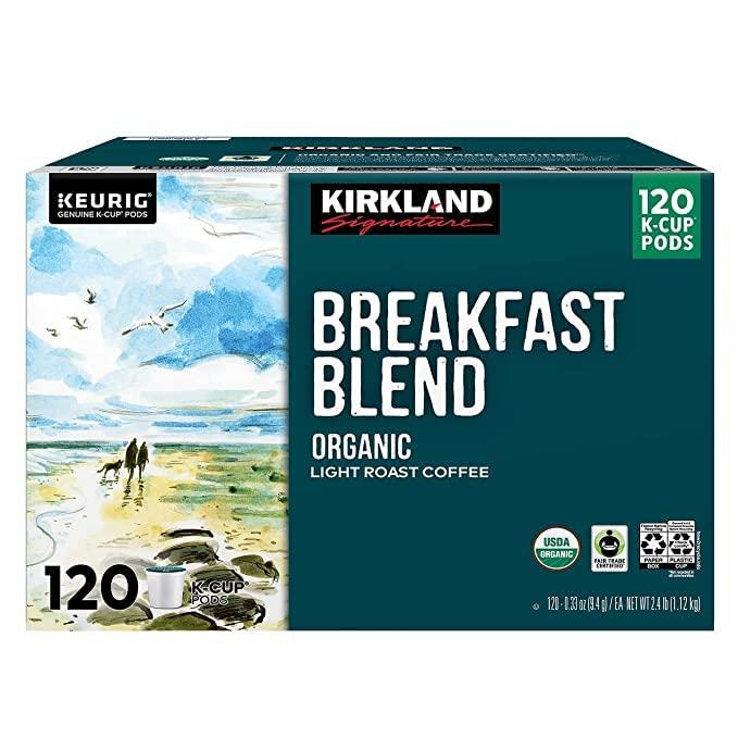 Kirkland Signature Breakfast Blend, Organic Light Roast Coffee - 120 Count