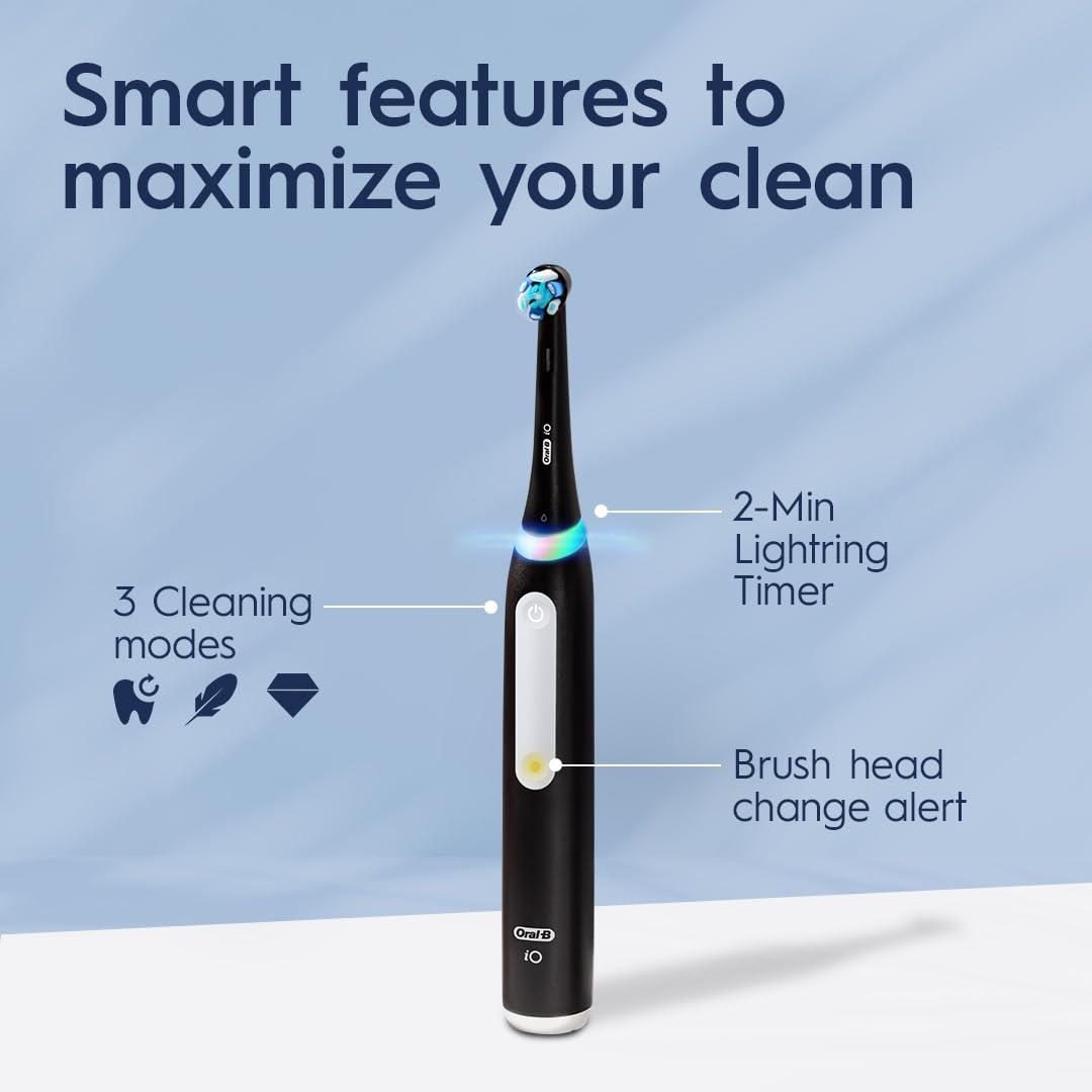 Oral-B iO Deep Clean Rechargeable Electric Powered Toothbrush, Black with iO Series 3 Limited, 2 Brush Heads and Travel Case - Pressure Sensor to Protect Gums - 3 Cleaning Settings - 2 Minute Timer - Image 2