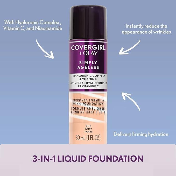 COVERGIRL+Olay Simply Ageless 3-in-1 Liquid Foundation Classic Ivory, 1 Ounce (packaging may vary) - Image 2