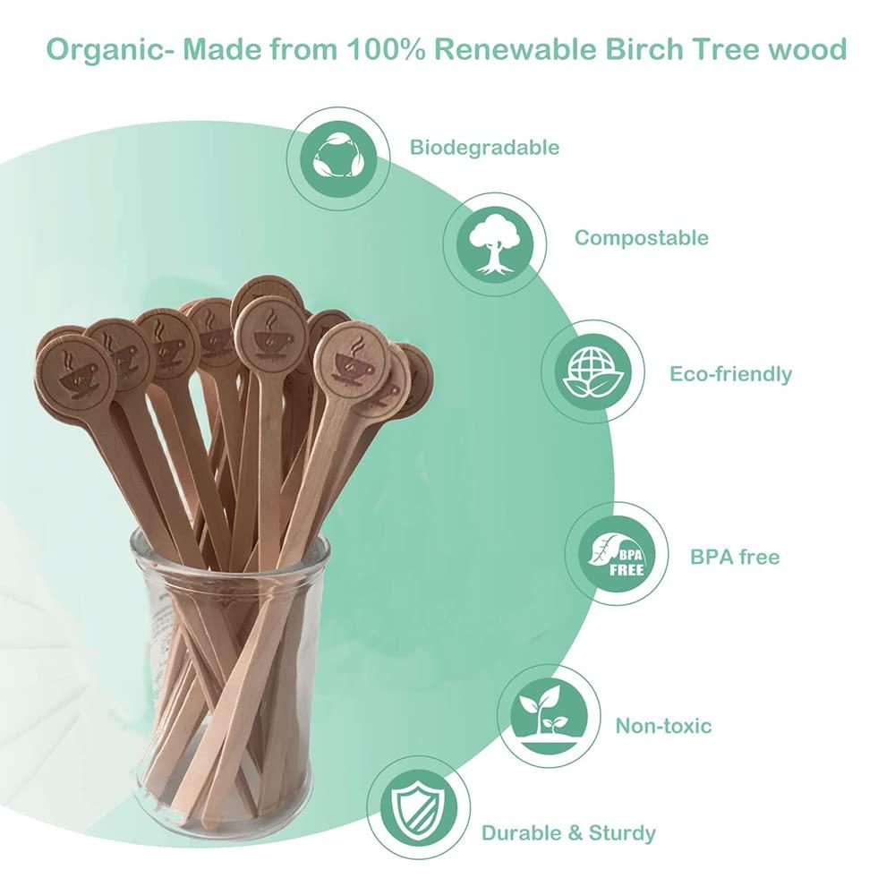 Coffee Stirrers Stir Sticks Wooden Beverage Mixer with Round Ends,Disposable Environmentally Friendly Biodegradable Cafe Grade Beverage Stir Sticks for 6 Inch Coffee Milk Cocktail Tea (100) - Image 6