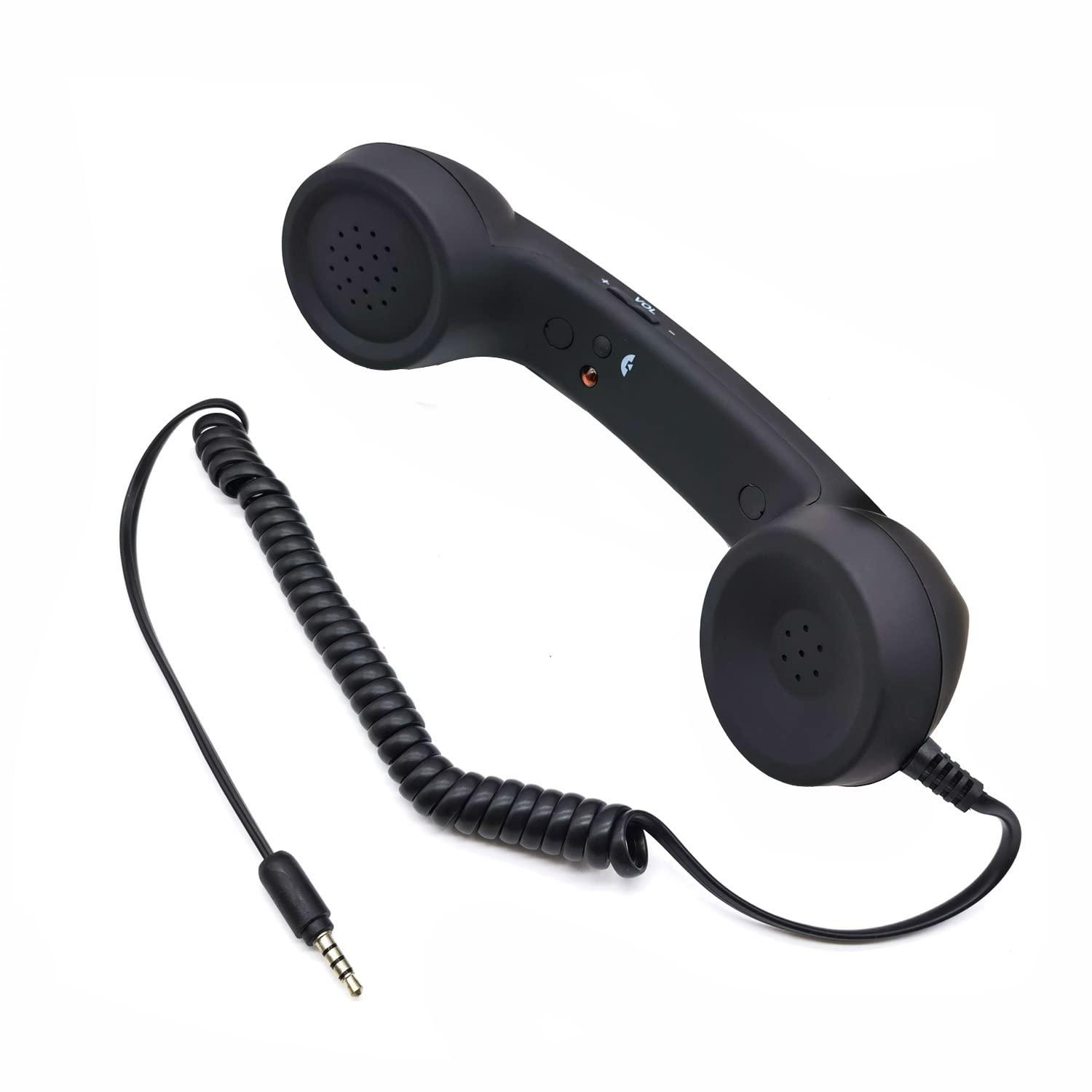 BlueMart 3.5mm Vintage Retro Telephone Handset Cell Phone Receiver Mic Microphone Speaker for iPhone iPad Mobile Phones Cellphone Smartphone (Black)