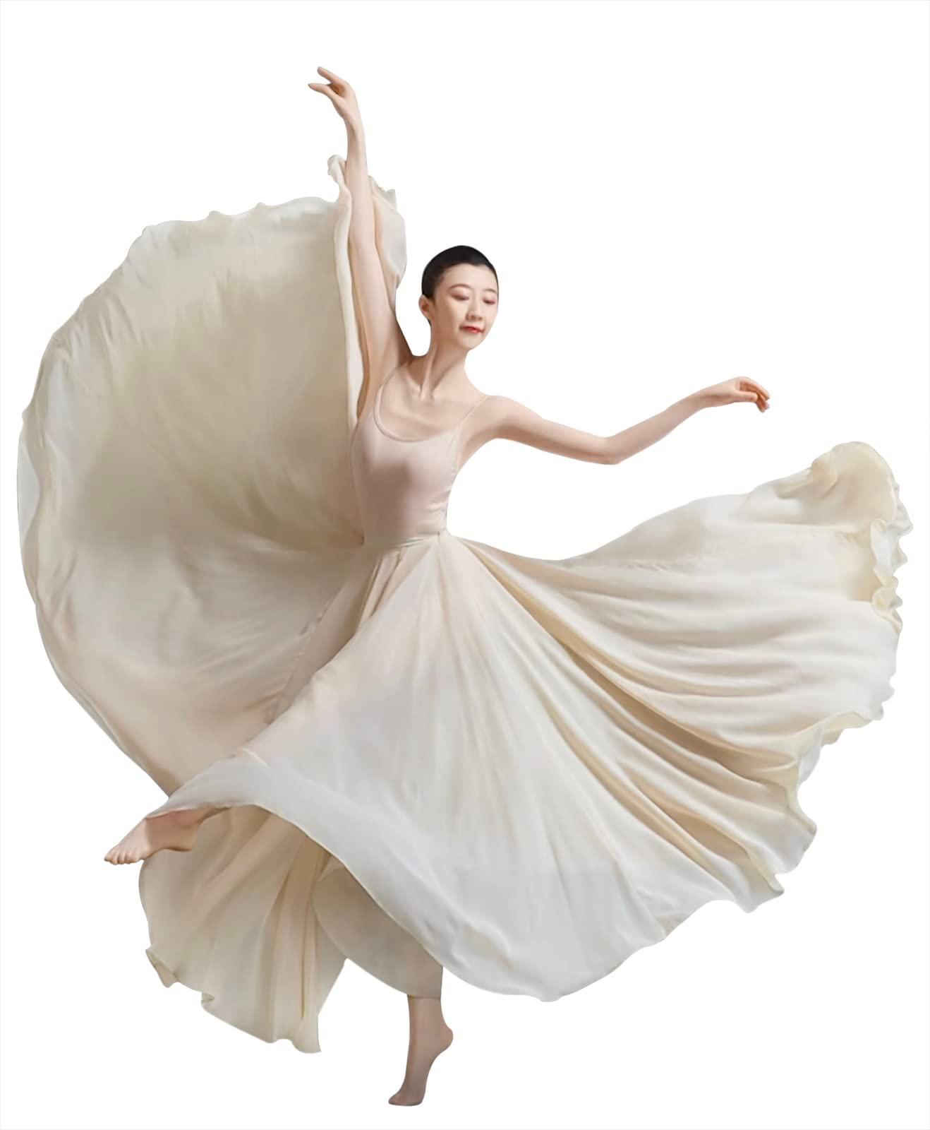 Z&X Women's Lyrical Dance Skirt Gradient Color Chiffon Long Swing Sheer Wrap Skirts for Modern Ballet Performance