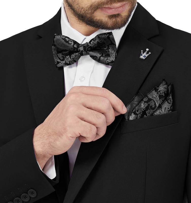 MAGE MALE Men’s Bow Tie Set,Classic Paisley Pre-Tied Bowtie,Pocket Square and Cufflinks for Formal Wedding Party Prom - Image 3