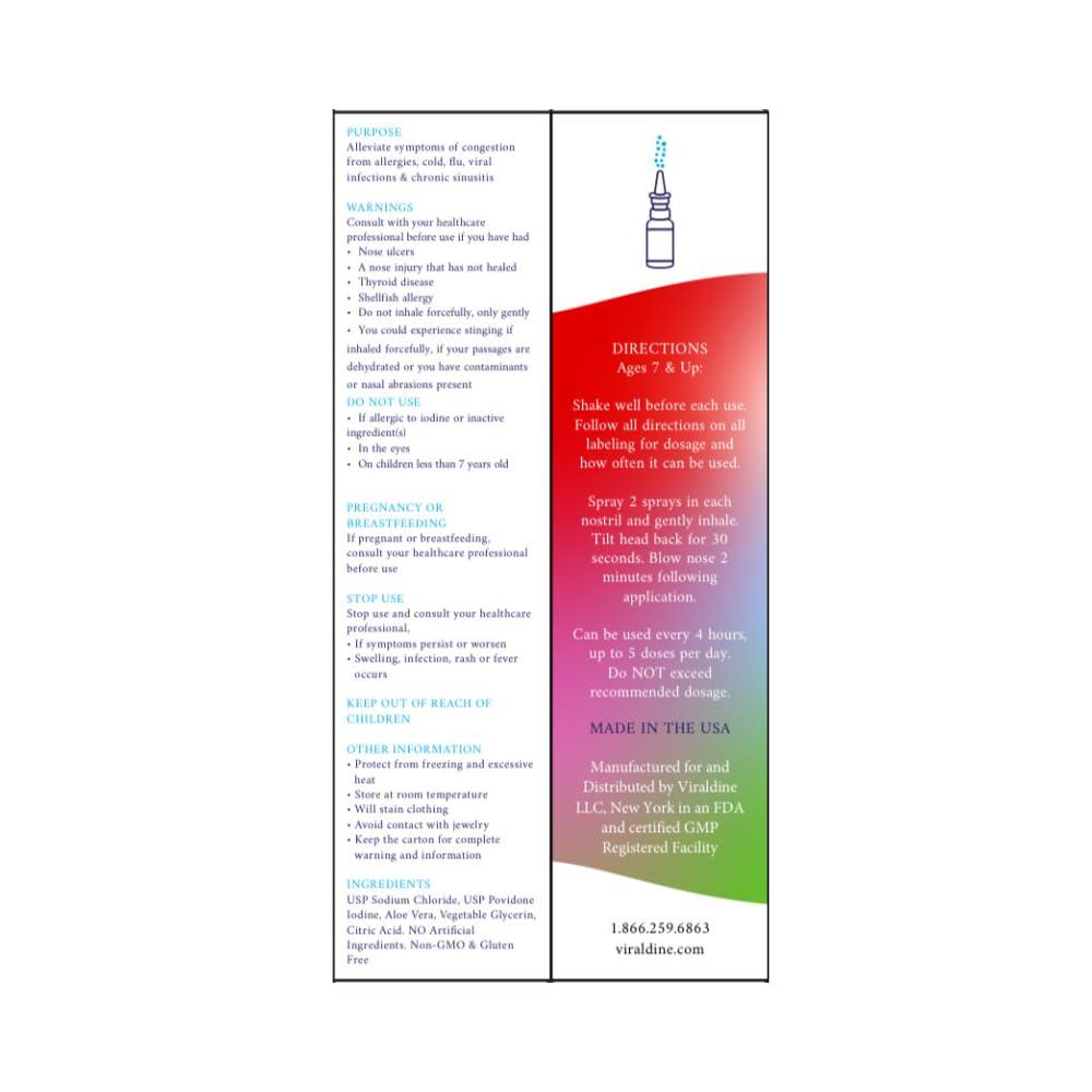 VIRALDINE 0.5% Povidone-Iodine Nasal Spray, Rapid Relief Formula, Helps with Daily Congestion, 100 Applications, 30ml - Image 6