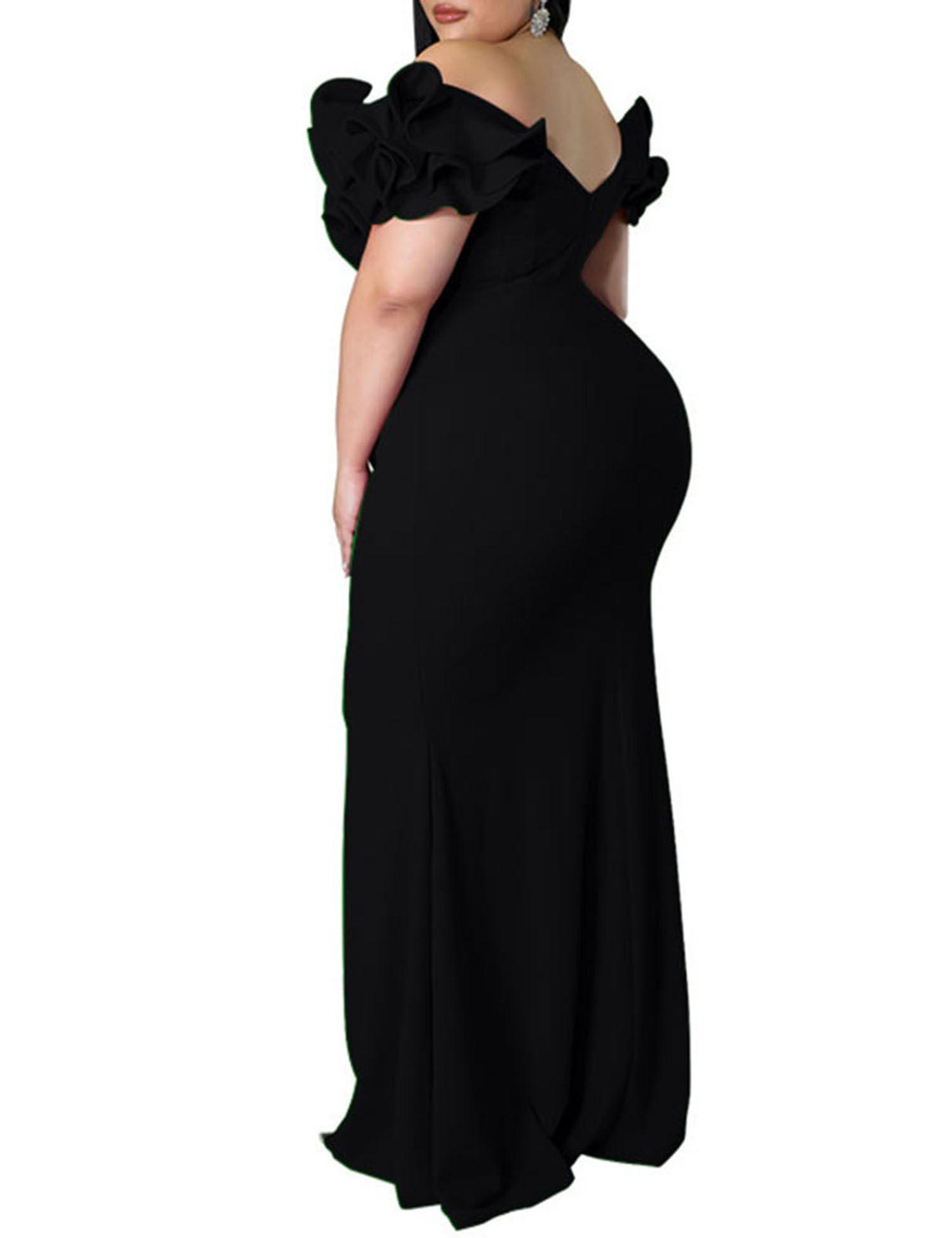 Women's Plus Size Maxi Dress Elegant V-Neck Ruffle Sleeves Bodycon Mermaid Dresses Evening Gown - Image 3