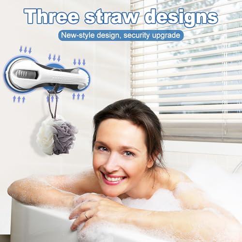 2 Pack Grab Bars for Bathtubs and Showers with 3 Suction Cups, Heavy Duty Handle Removable Handrails for Seniors and Elderly, Bathroom Safety Grip No Drilling Waterproof, Grey (Gray) - Image 3