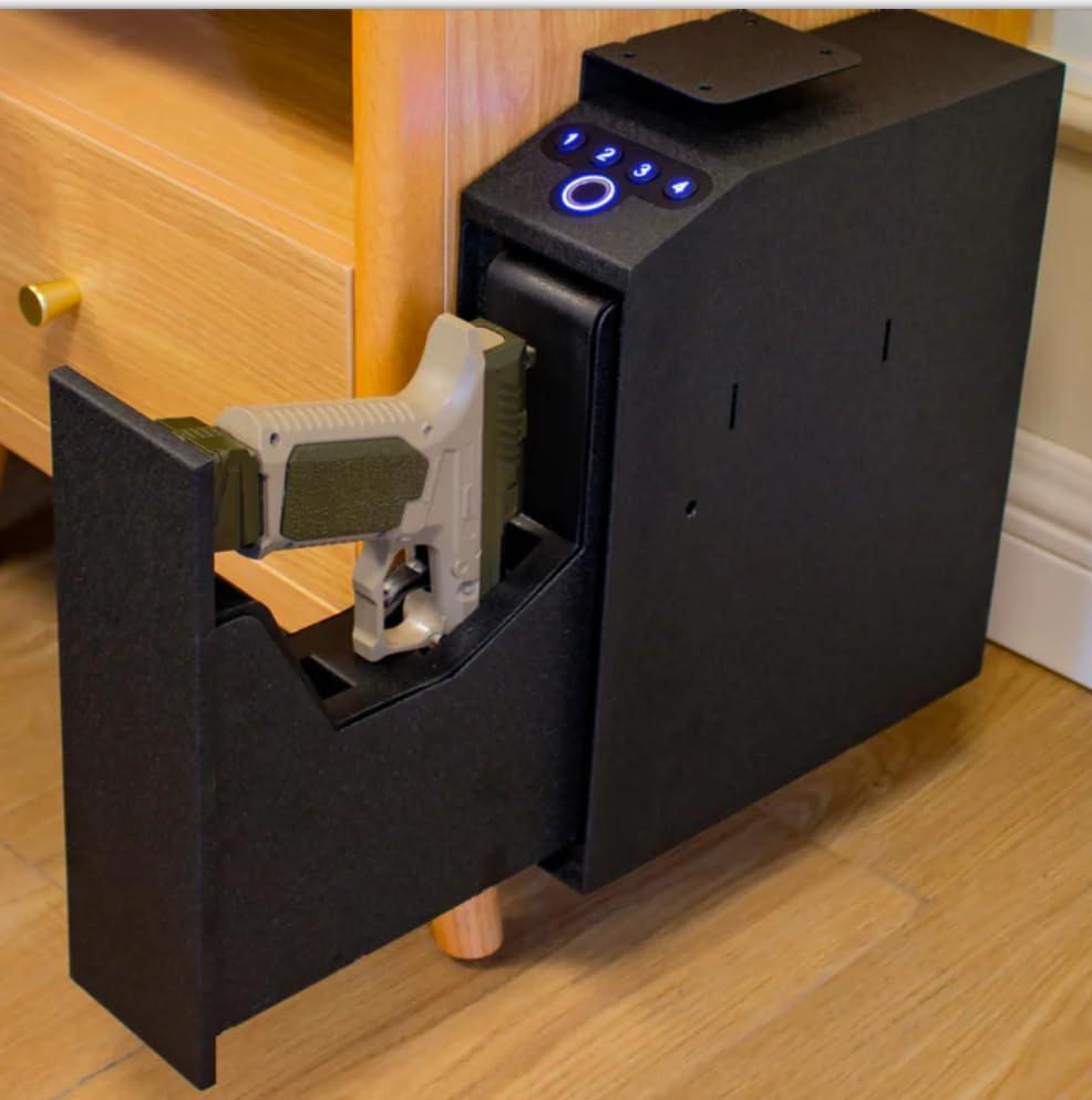 Biometric Slider Handgun Gun Safe for Nightstand, Desk, Bed Side,Truck - Auto Sliding Door Hand Gun Safe for Pistol -with Fingerprint, PIN Code, KEY Access - Image 2