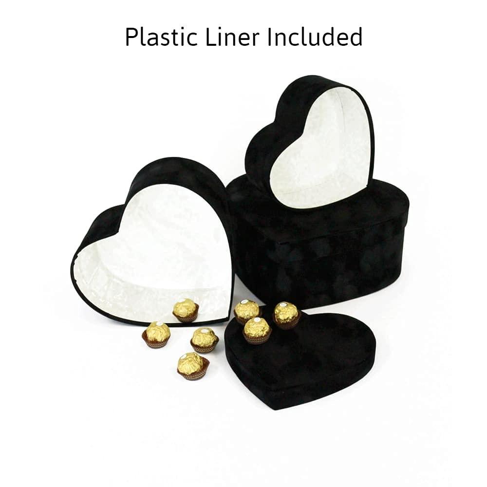 UNIKPACKAGING Premium Quality Heart Shaped Velvet Flower Boxes, SET OF 3, Gift Boxes for Luxury Flower and Gift Arrangements, with Lids, (Black) - Image 2