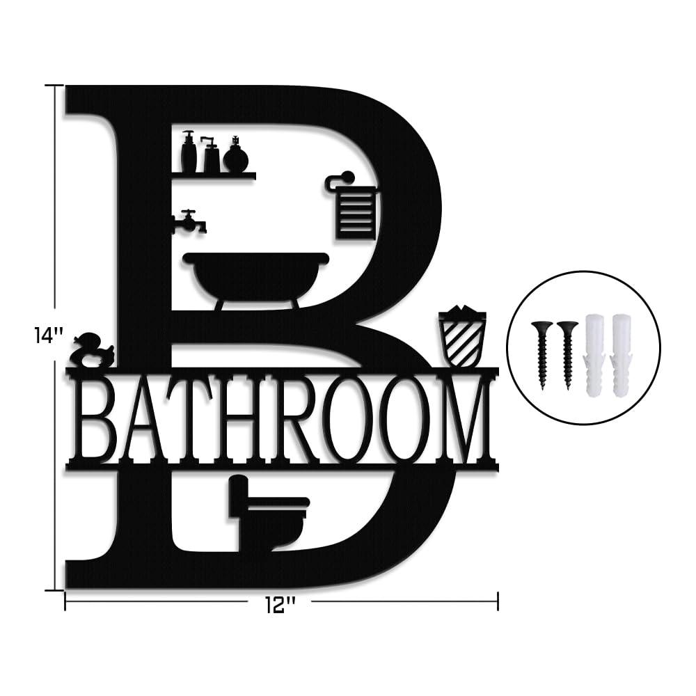 XORT Metal Bathroom Wall Decor, Farmhouse Metal Bathroom Wall Art, Funny Bathroom Sign for Modern Home Hanging Decorations. (Black - 12 x 14 inch) - Image 3