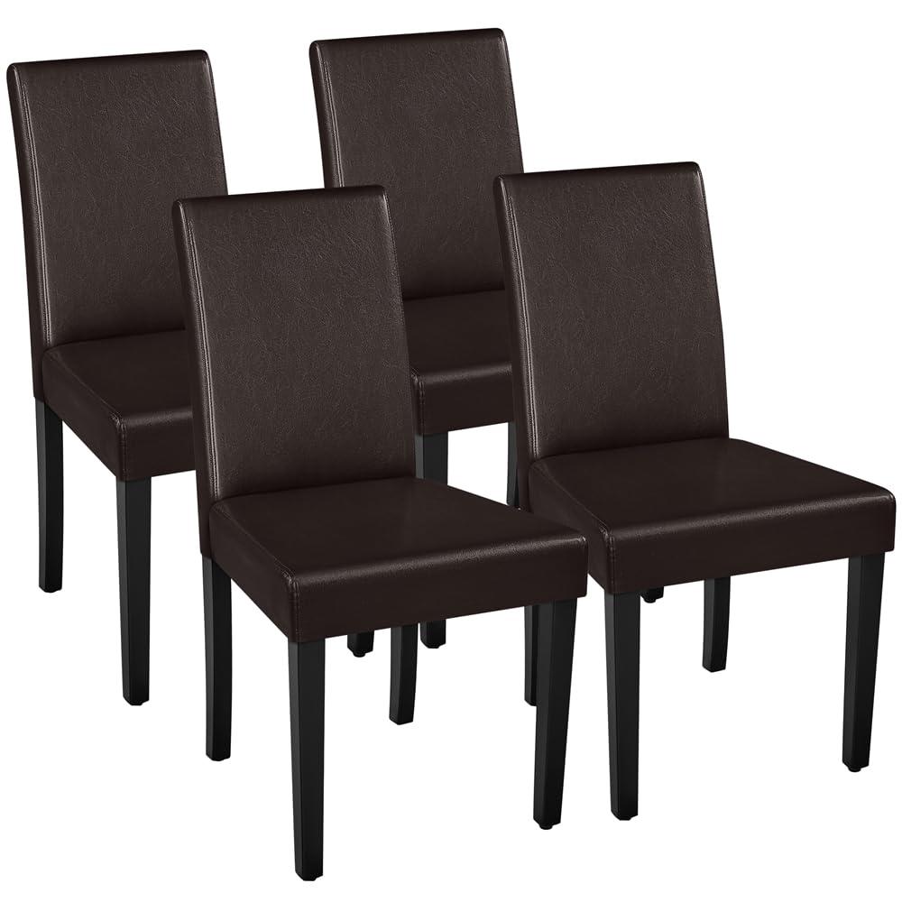 Yaheetech Dining Chairs Set of 4 PU Leather Dining Room Chairs with Waterproof Surface and Wood Legs for Kitchen Restaurant and Living Room, Dark Brown