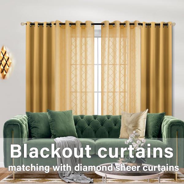 KOUFALL Gold Curtains for Living Room 84 Inches Long,Sheer Geometric Fancy Sheers Mid Century Modern Boho Curtains for Bedroom 2 Panels Set - Image 6