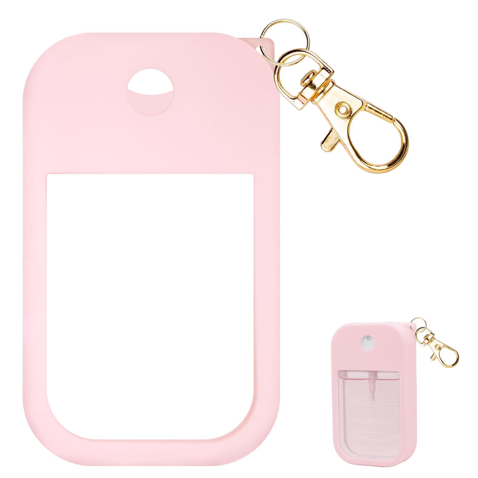 ZERCEJC Silicone Case Compatible with Touchland Hand Sanitizer Spray，Power Mist and Glow Mist 1 fl Oz Protective Case with Key Chain for Touchland Hand Sanitizer Spray Accessory (Pink)