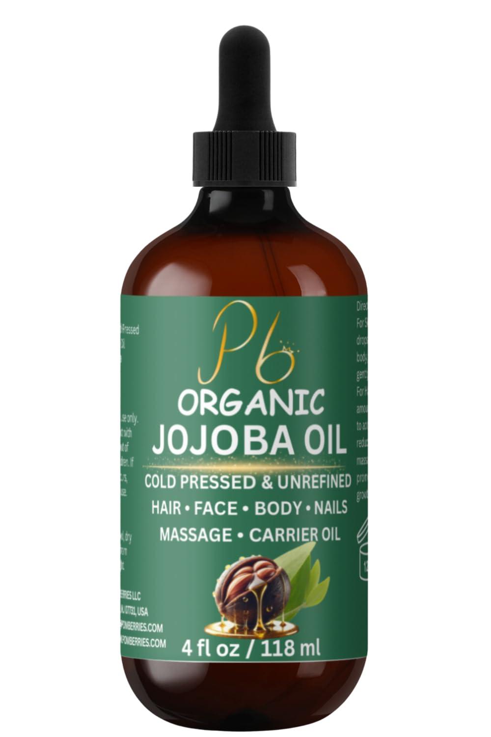 Organic Jojoba Oil – 100% Pure, Cold-Pressed & Unrefined | Hexane-Free Golden Jojoba Oil for Hair, Skin & Nails | Hydrating Body Oil, Supports Youthful Glow & Smooth Texture | 4 fl oz
